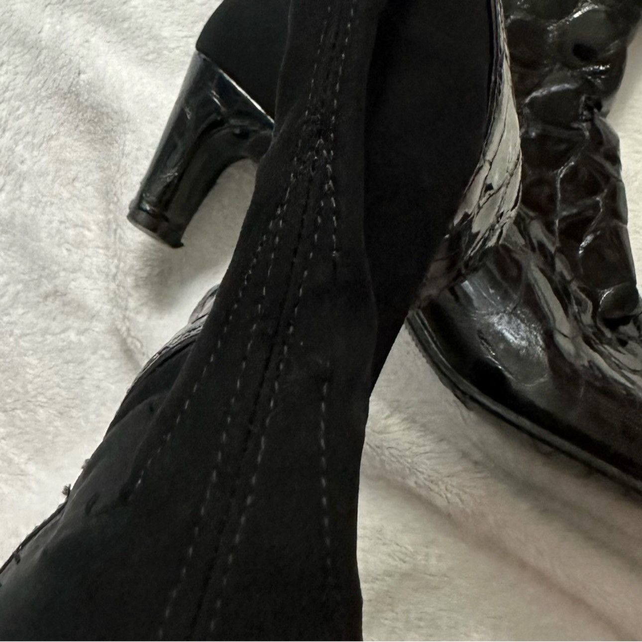 Stuart Weitzman Stuart Weitzman Croc Embossed 50/50 Patent Leather Boots Size US 7.5 / IT 37.5 - 8 Thumbnail