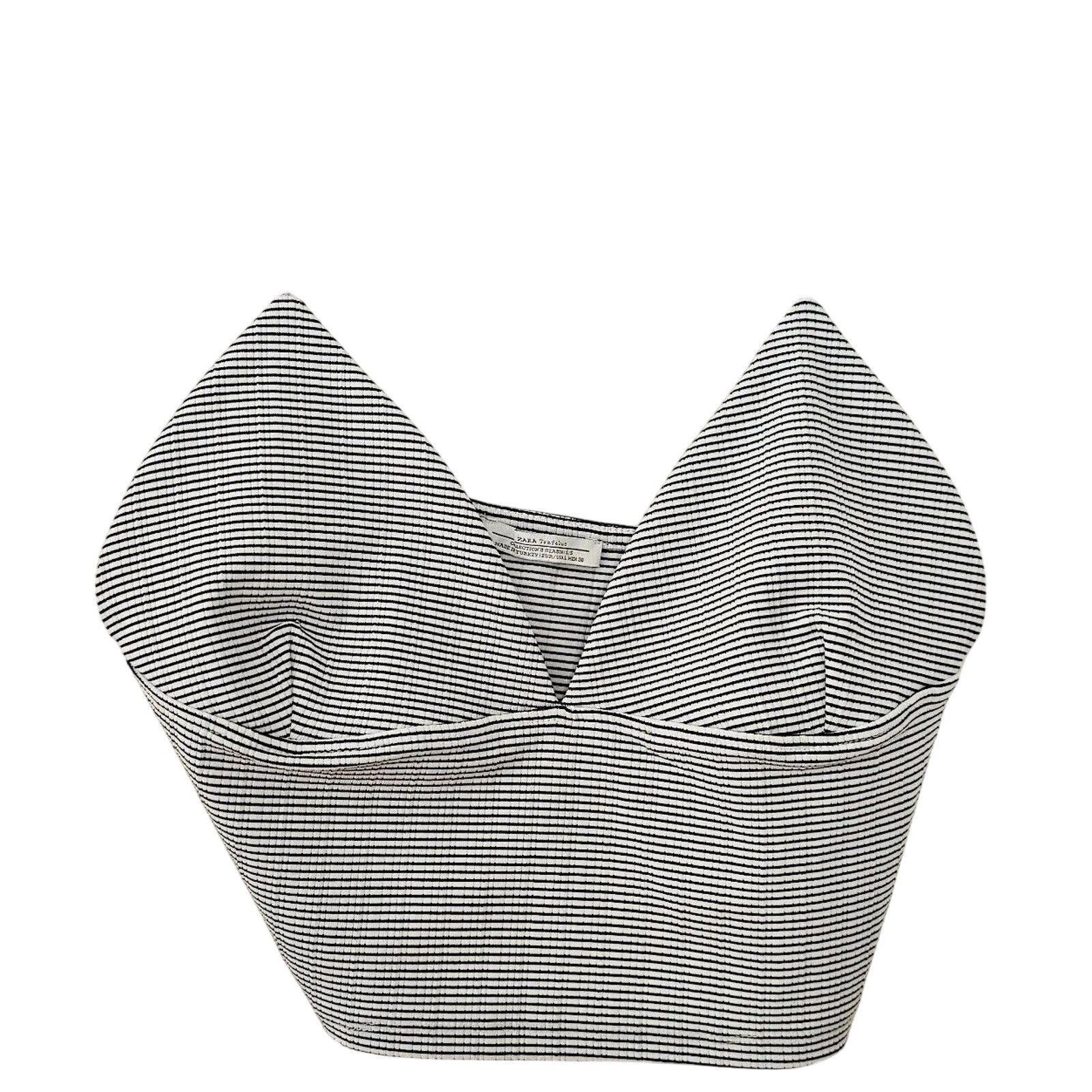 Zara Zara Navy & White Stripe VNeck Bralette Style Crop Top Large Size L / US 10 / IT 46 - 1 Thumbnail