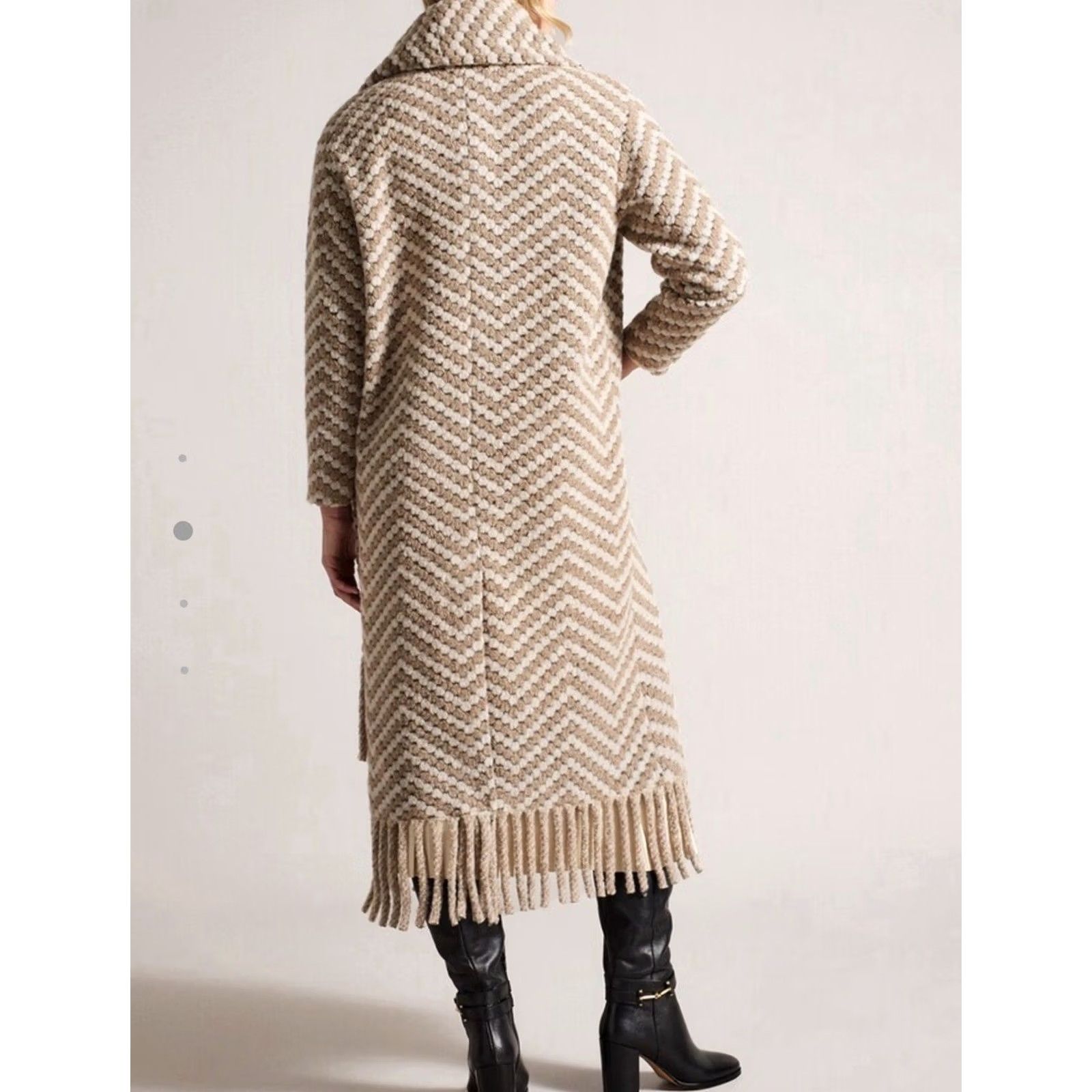 Ted Baker Ted Baker Coat | Beige & Cream Twill Knit Scarf Coat | NWT | Size 2 UK 10 | Women | Wool Mix | Regular | Black Multi Size XS / US 0-2 / IT 36-38 - 4 Thumbnail