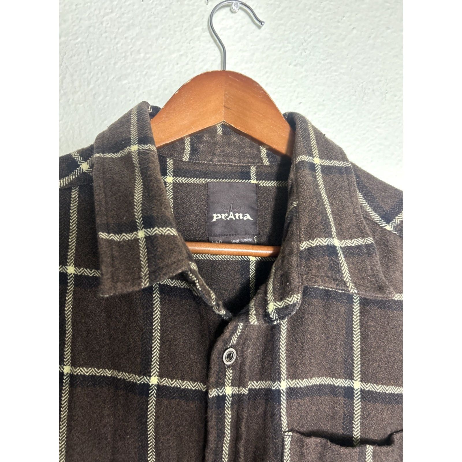 Prana PrAna Shirt Mens Medium Yellow Brown Plaid Heavy Flannel Long Sleeve Cotton Shirt Size US M / EU 48-50 / 2 - 3 Thumbnail