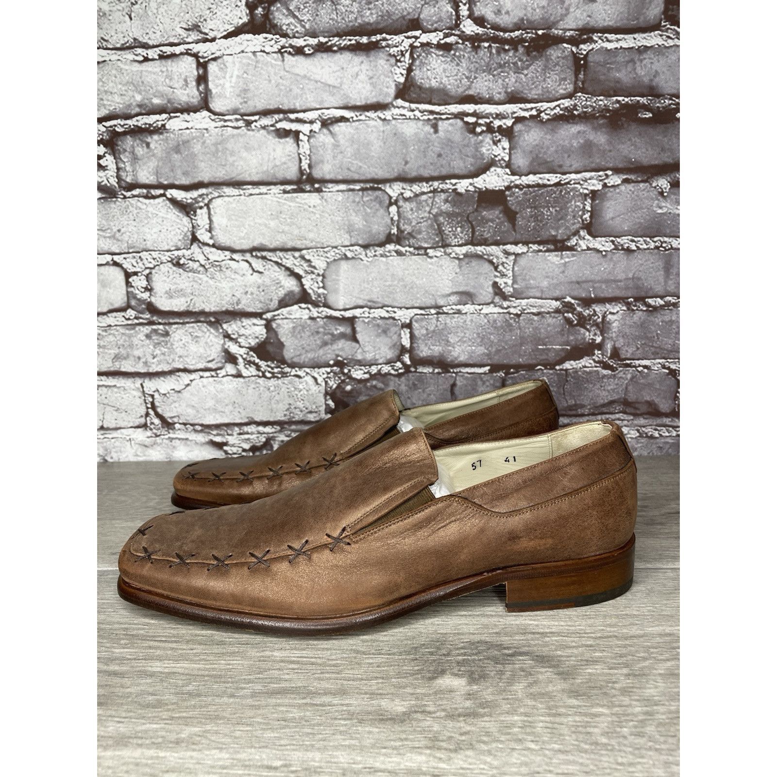 Other Marco Delli Brown Leather Shimmer Square Toe Loafers Dress S Size US 8 / EU 41 - 21 Thumbnail