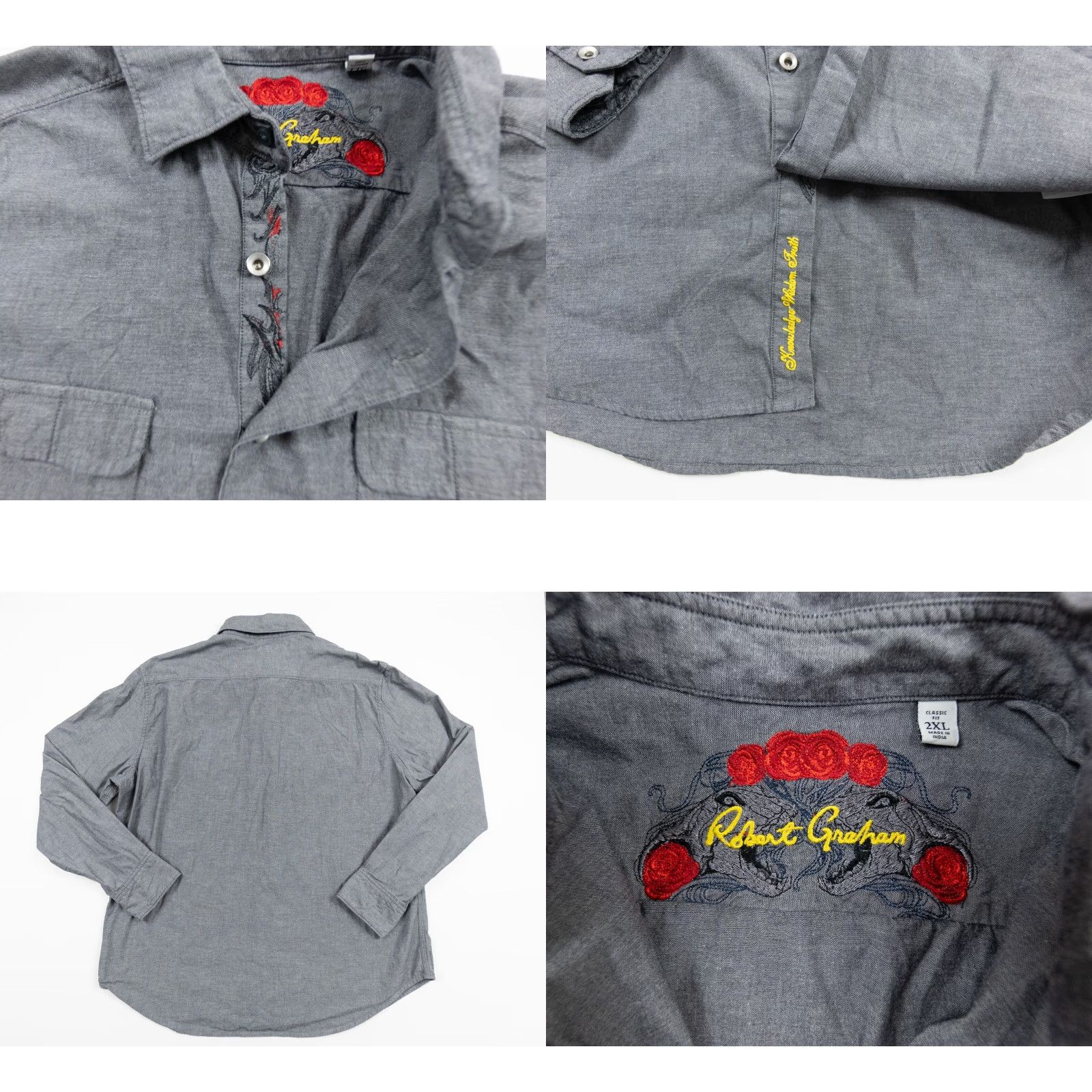 Robert Graham Robert Graham Button-Up Shirt Mens 2XL Gray Long Sleeve Classic Fit Embroidered Size US XXL / EU 58 / 5 - 8 Thumbnail