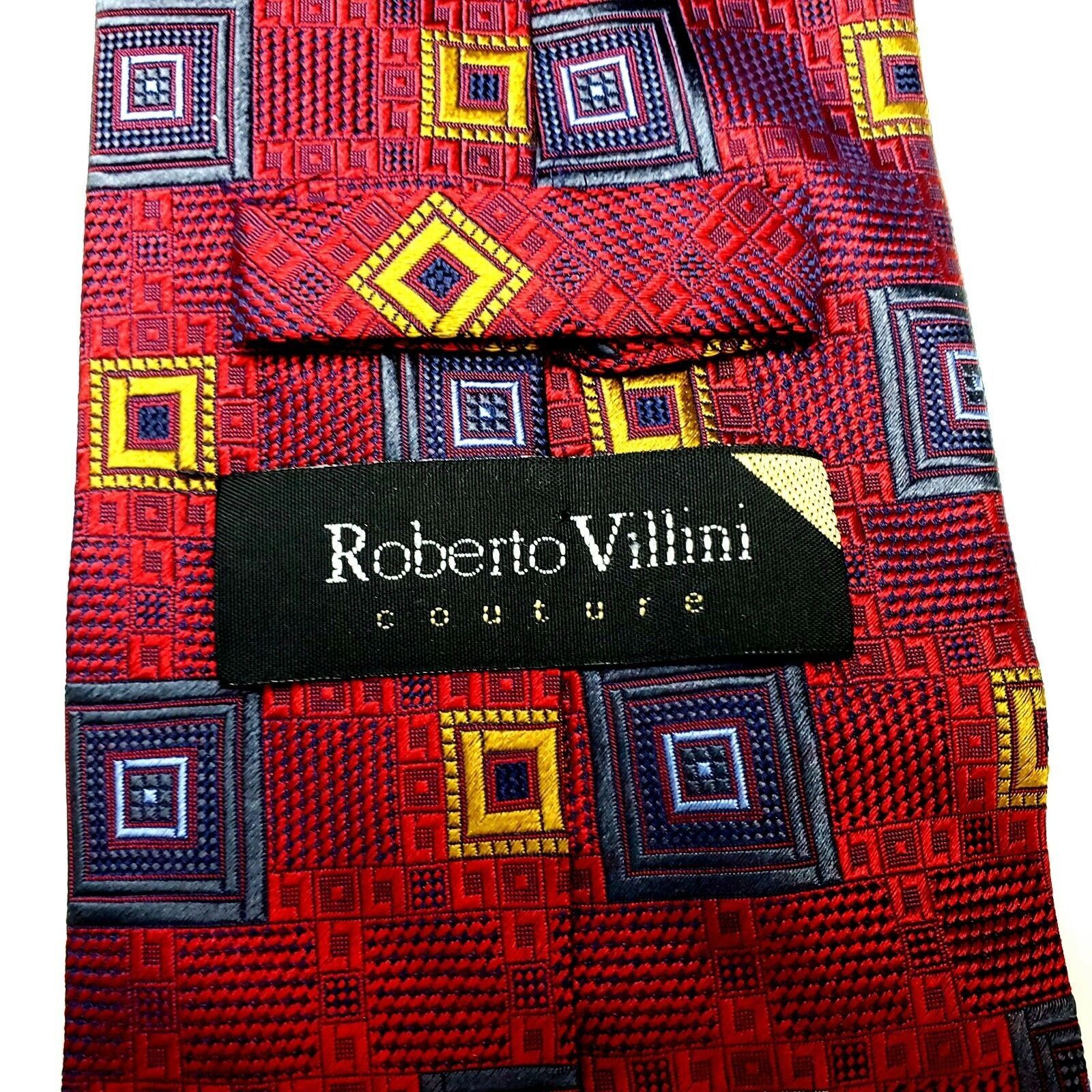 Robert Villini Roberto Villini Couture Silk Tie Red Woven Geometric Wide Size ONE SIZE - 3 Thumbnail