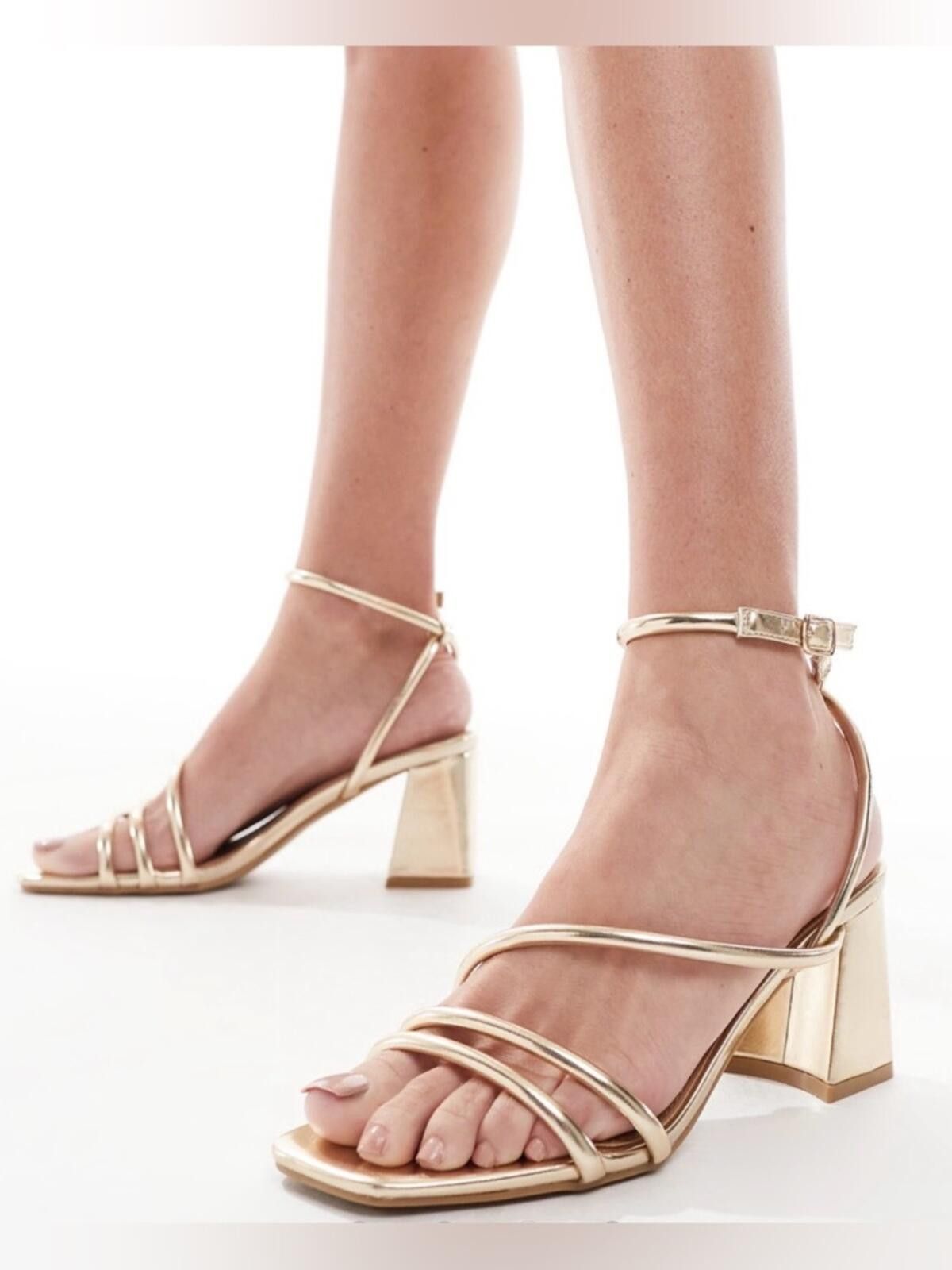 Other ASOS Gold Strappy Heels / Block Heel Sandals Size US 6.5 / IT 36.5 - 1 Thumbnail