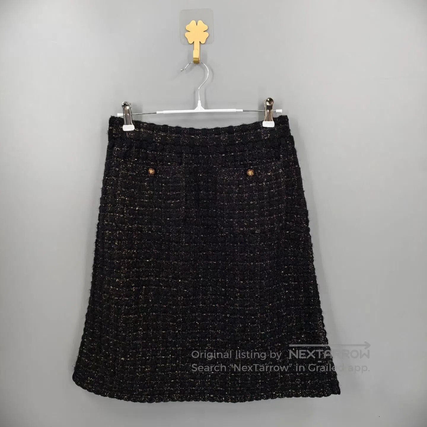 Chanel Chanel Black Little Black Dress Tweed Flower Gold Button H Size 35" - 1 Thumbnail