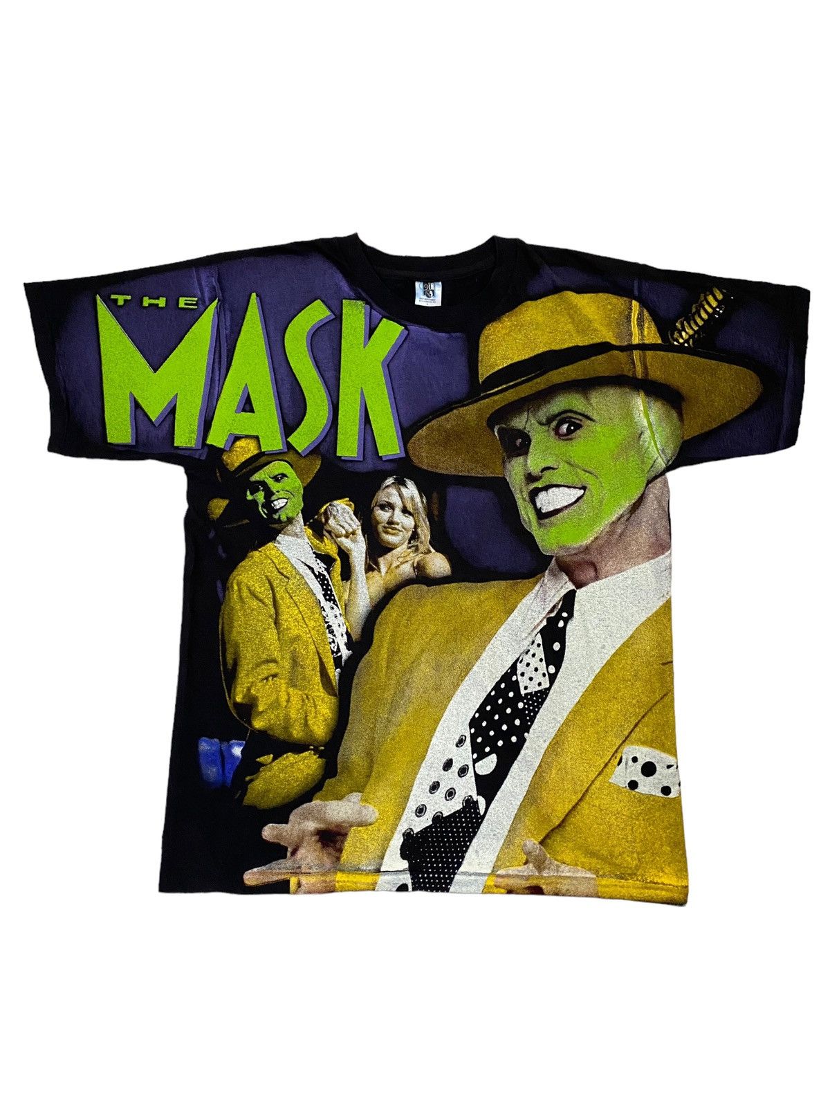 image of The Mask Movie Jim Carey Overprint Shirt in Black, Men's (Size Large)
