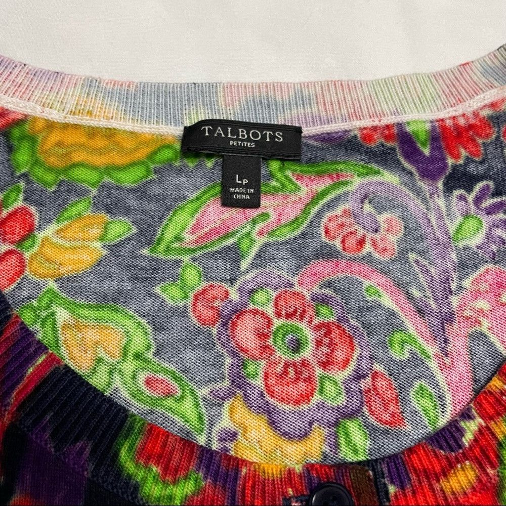 Talbots TALBOTS Floral Rayon Cotton Cardigan Sweater Size L Petite Size L / US 10 / IT 46 - 6 Thumbnail