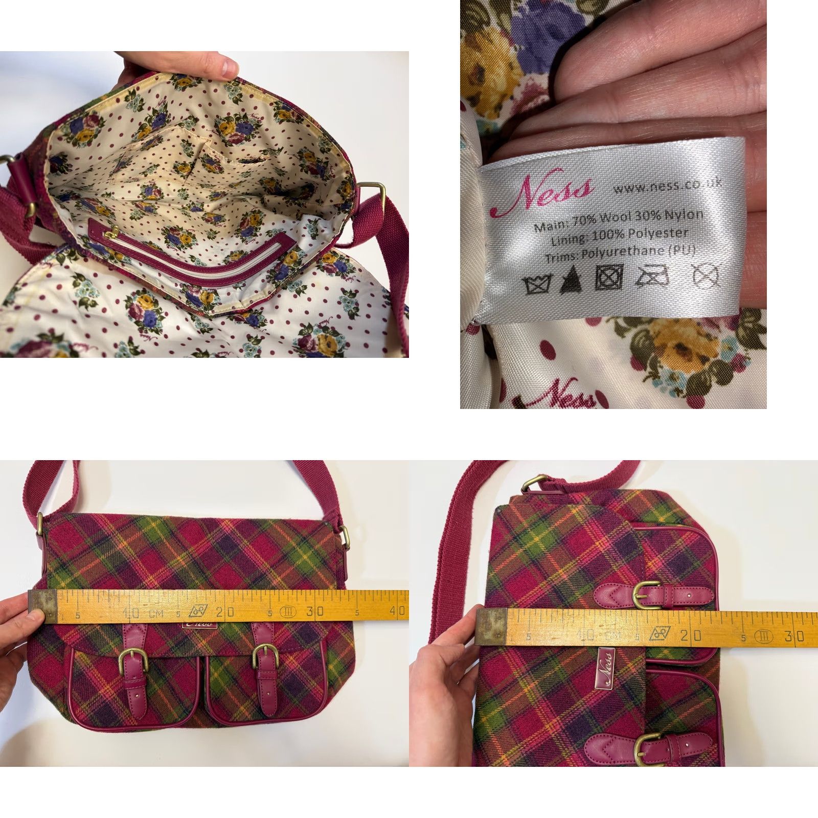 Vintage Ness Red Womens Shoulder Bag Wool Blend Red Tweed pattern Size ONE SIZE - 9 Thumbnail