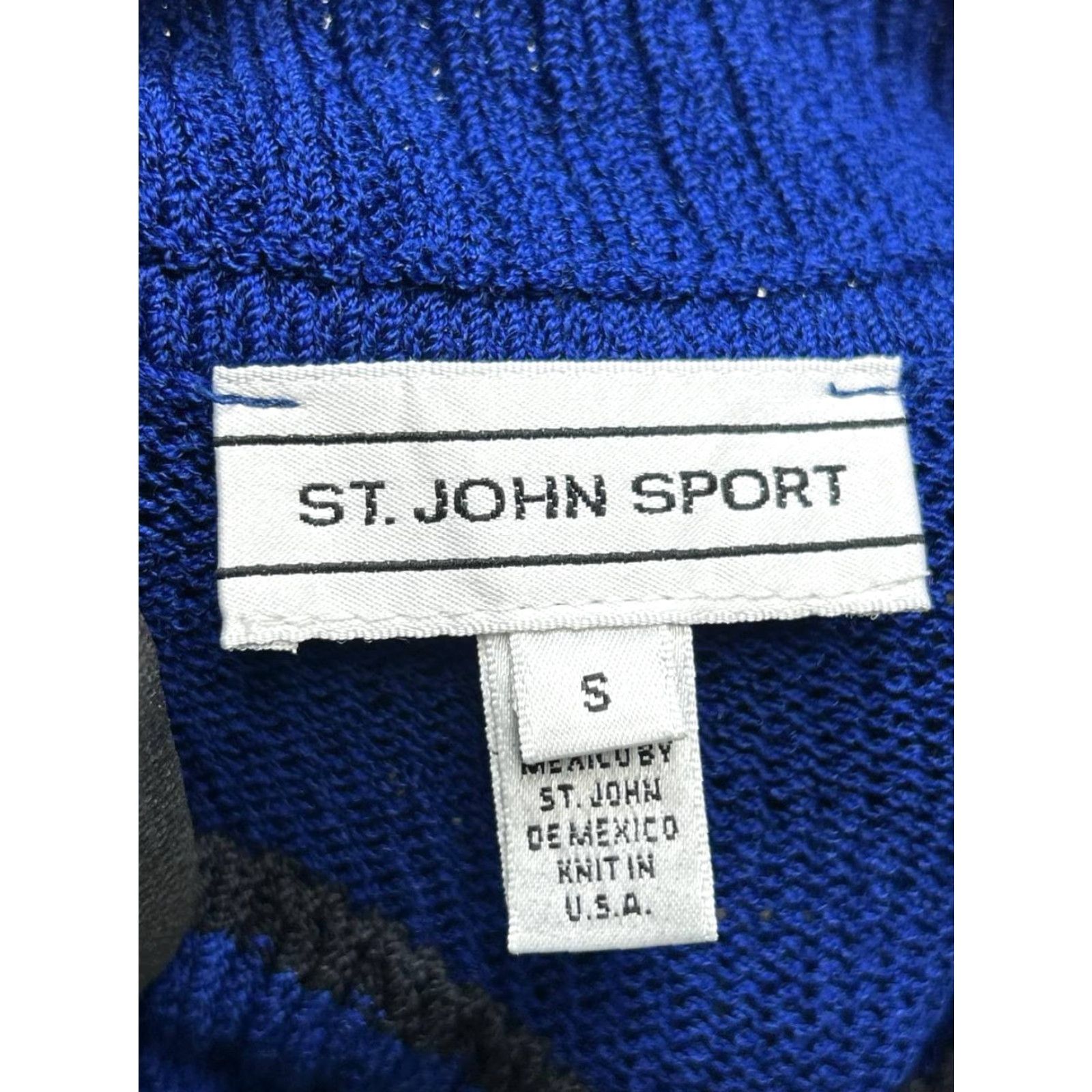 Vintage St John Sweater Shirt Women Small Blue Wool Full Zip Mock Neck Tight Knit Ribbed Casual, Travel 90s Preppy City Classic Size S / US 4 / IT 40 - 6 Thumbnail