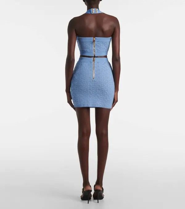 Balmain o1s1wg111225 Monogram Mini Skirt in Blue Size 30" / US 8 / IT 44 - 3 Thumbnail