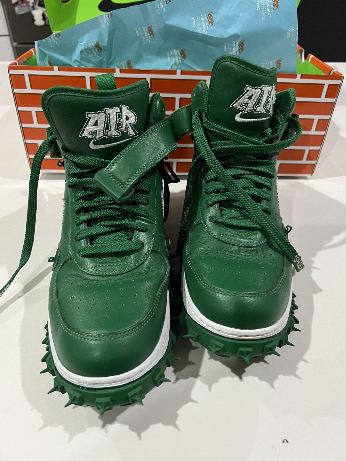 Nike × Off-White × Virgil Abloh Off-White Nike Air Force 1 Mid SP LTHR pine green Size US 9 / EU 42 - 4 Thumbnail
