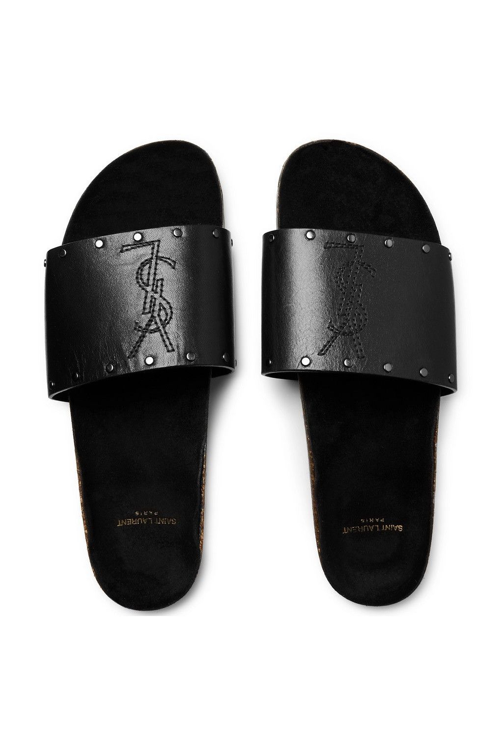 Saint Laurent Paris Saint Laurent Jimmy Logo Stud Slides Sandal - Black Leather Size US 9 / EU 42 - 5 Thumbnail