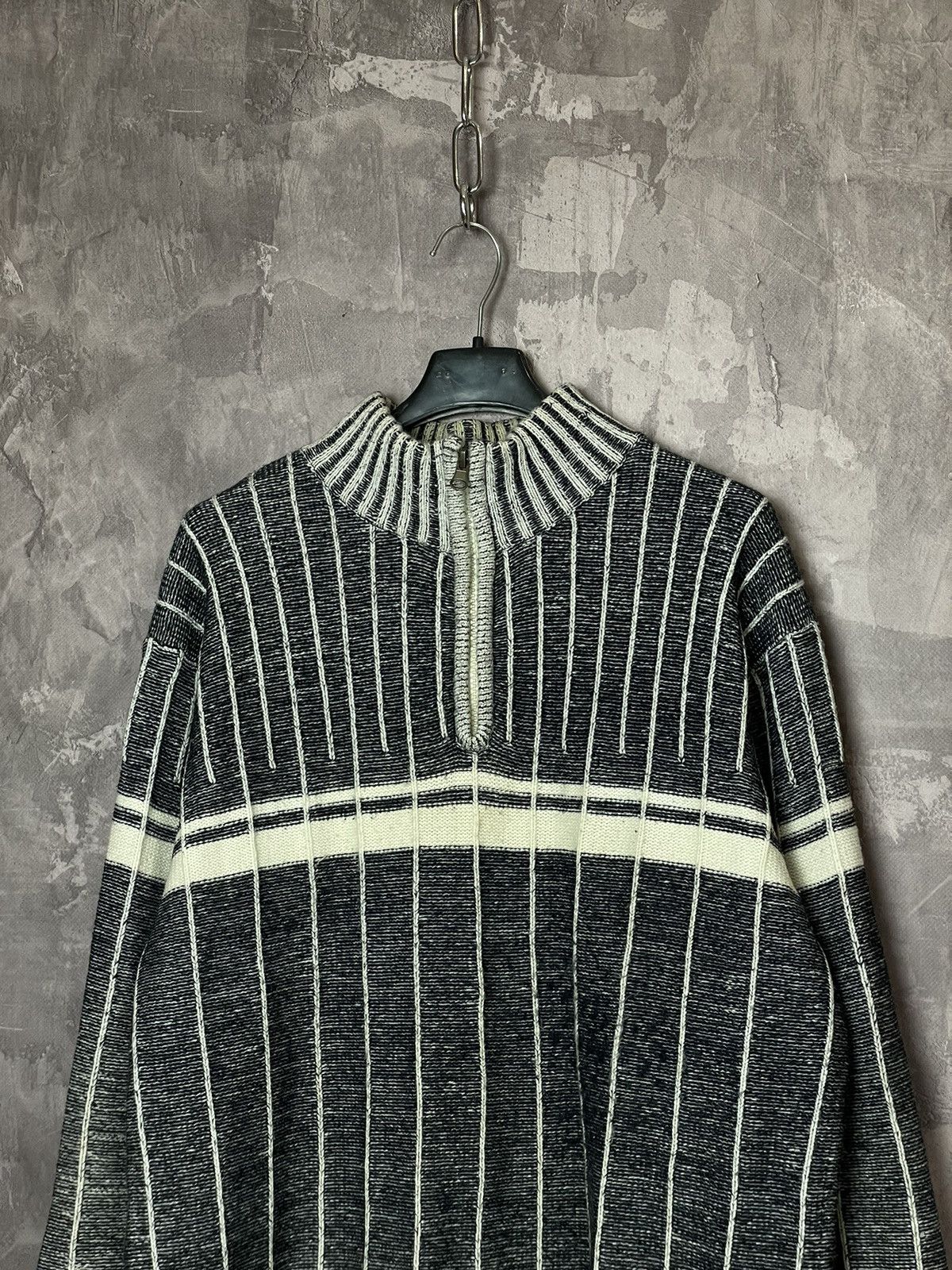 Vintage Y2K VTG 1990s 3D Striped Knit Zip Sweater Japan Skinny Style Size US L / EU 52-54 / 3 - 2 Thumbnail