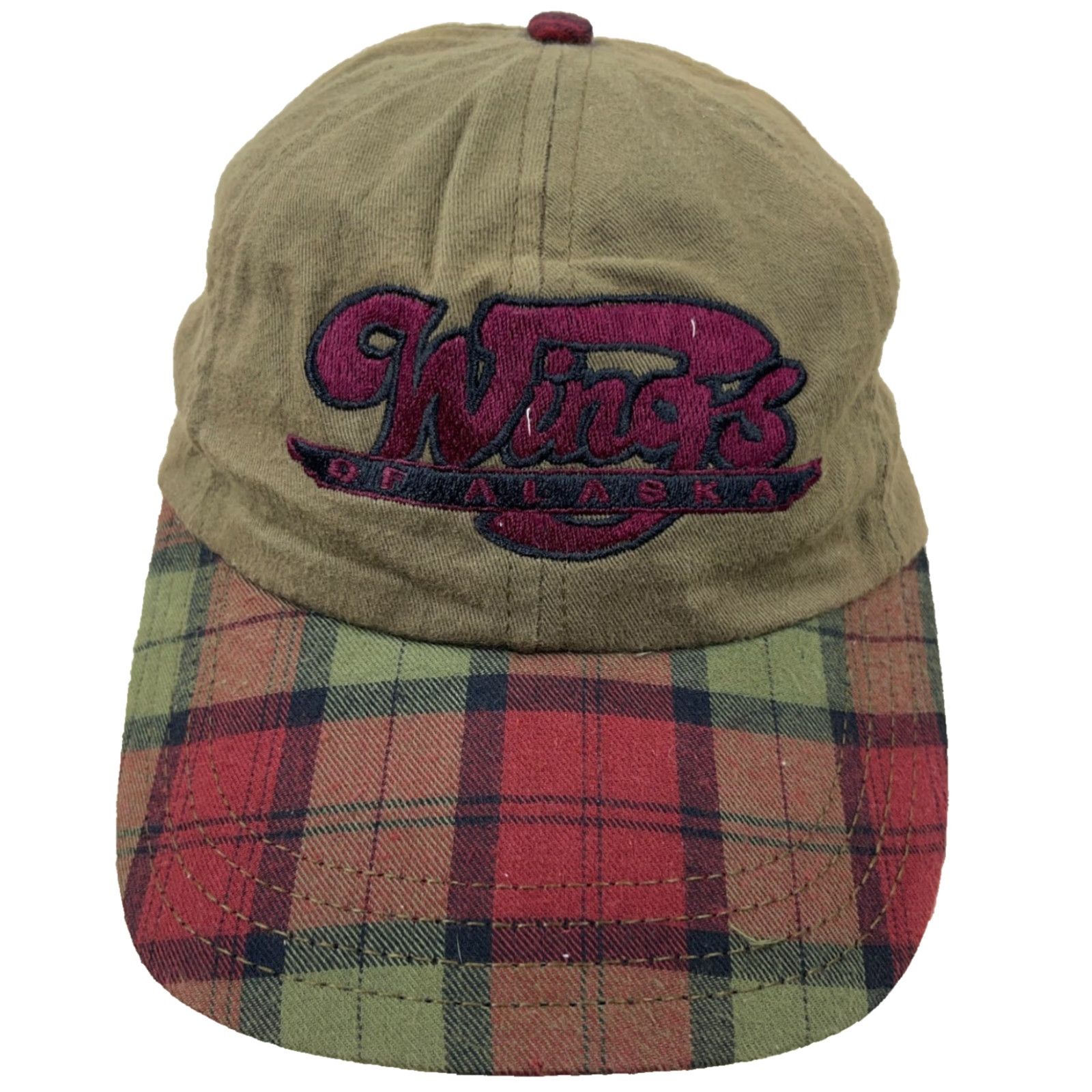 Vintage VINTAGE Wings Of Alaska Hat Cap Snapback Made In USA Green Red Plaid 90s Faded Size ONE SIZE - 2 Thumbnail
