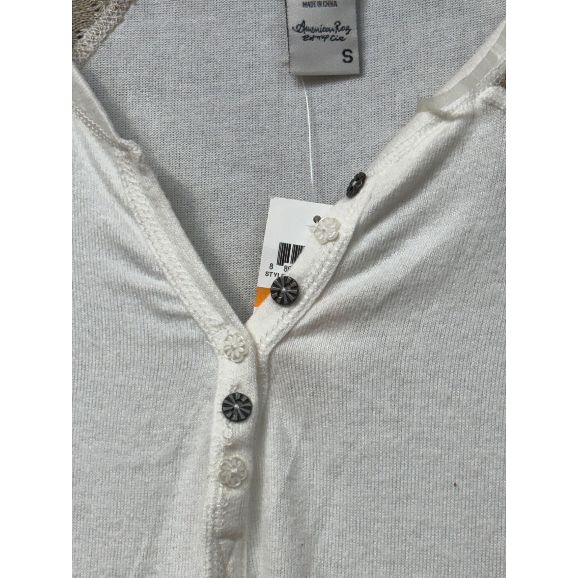 American Rag American Rag Juniors' Crochet-Sleeve Henley Top, Egret/Beig Size S / US 4 / IT 40 - 9 Thumbnail
