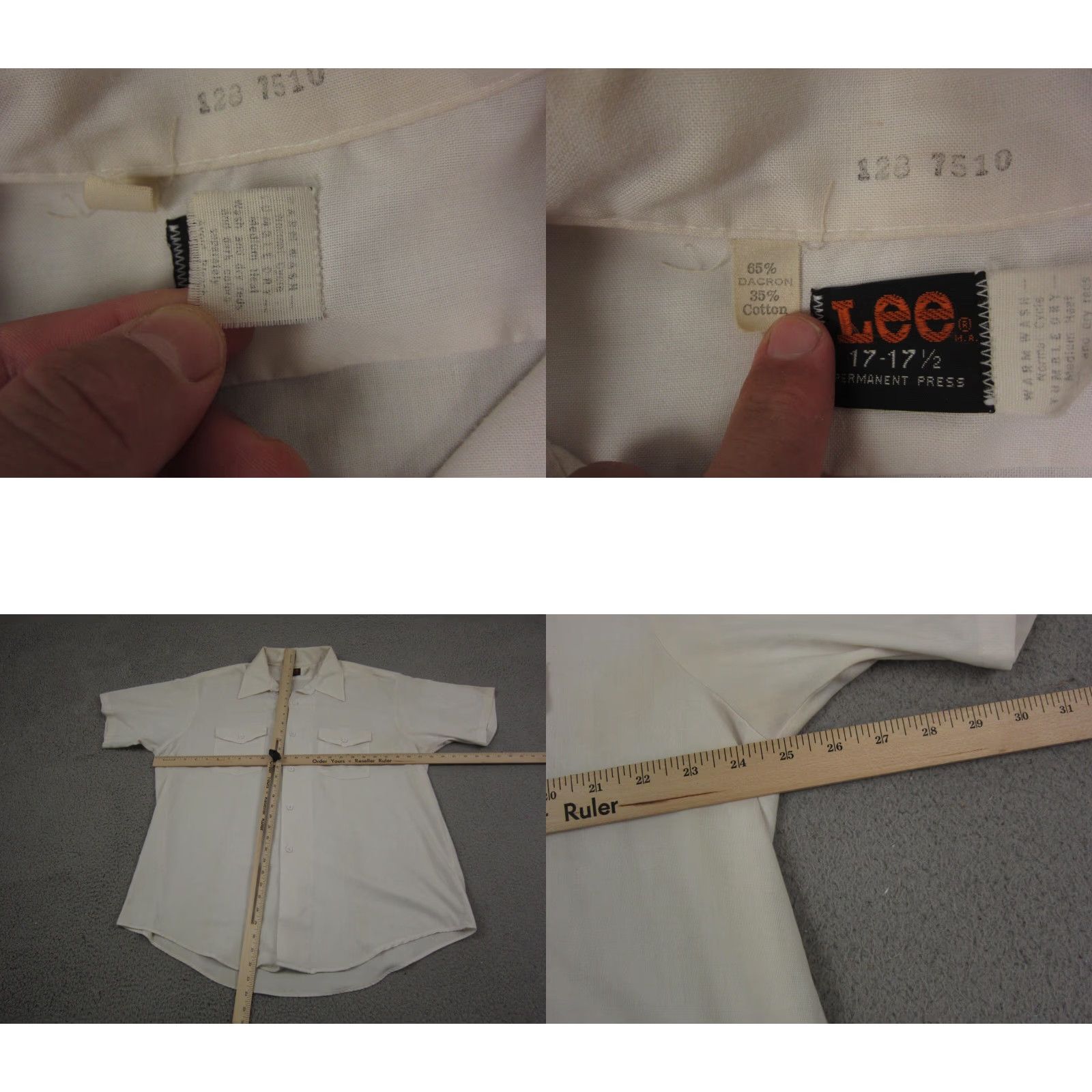 Lee VINTAGE Lee Shirt Mens 60s 70s White Short Sleeve Collared Dress Shirt 17-17.5 Casual Retro USA Size US XL / EU 56 / 4 - 8 Thumbnail