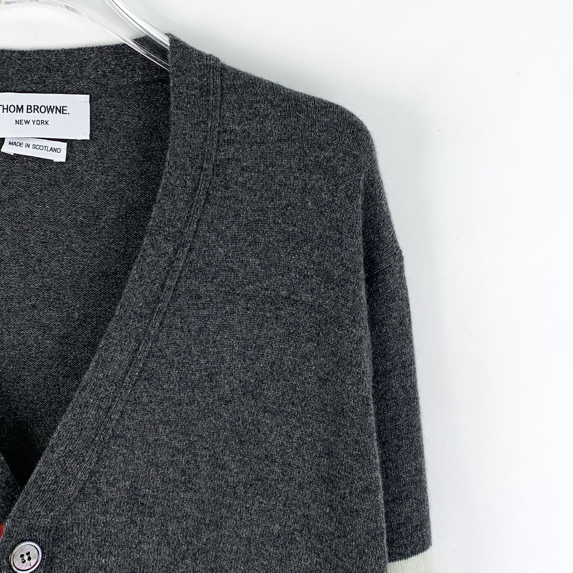 Thom Browne Dark Grey 4-Bar Cashmere Cardigan (Size 3)