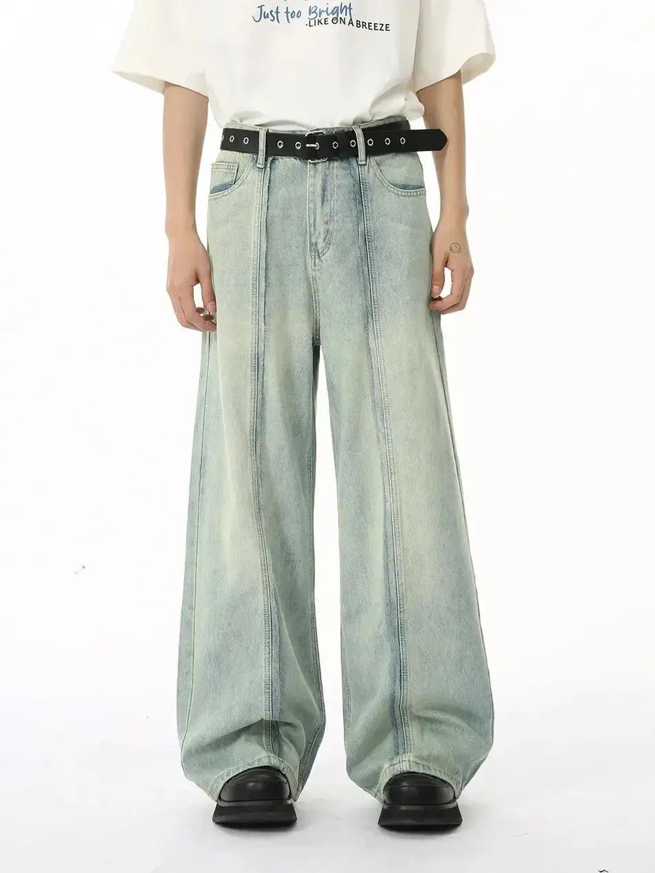 Japanese Brand Retro light colored straight leg wide leg jeans Size US 32 / EU 48 - 6 Thumbnail