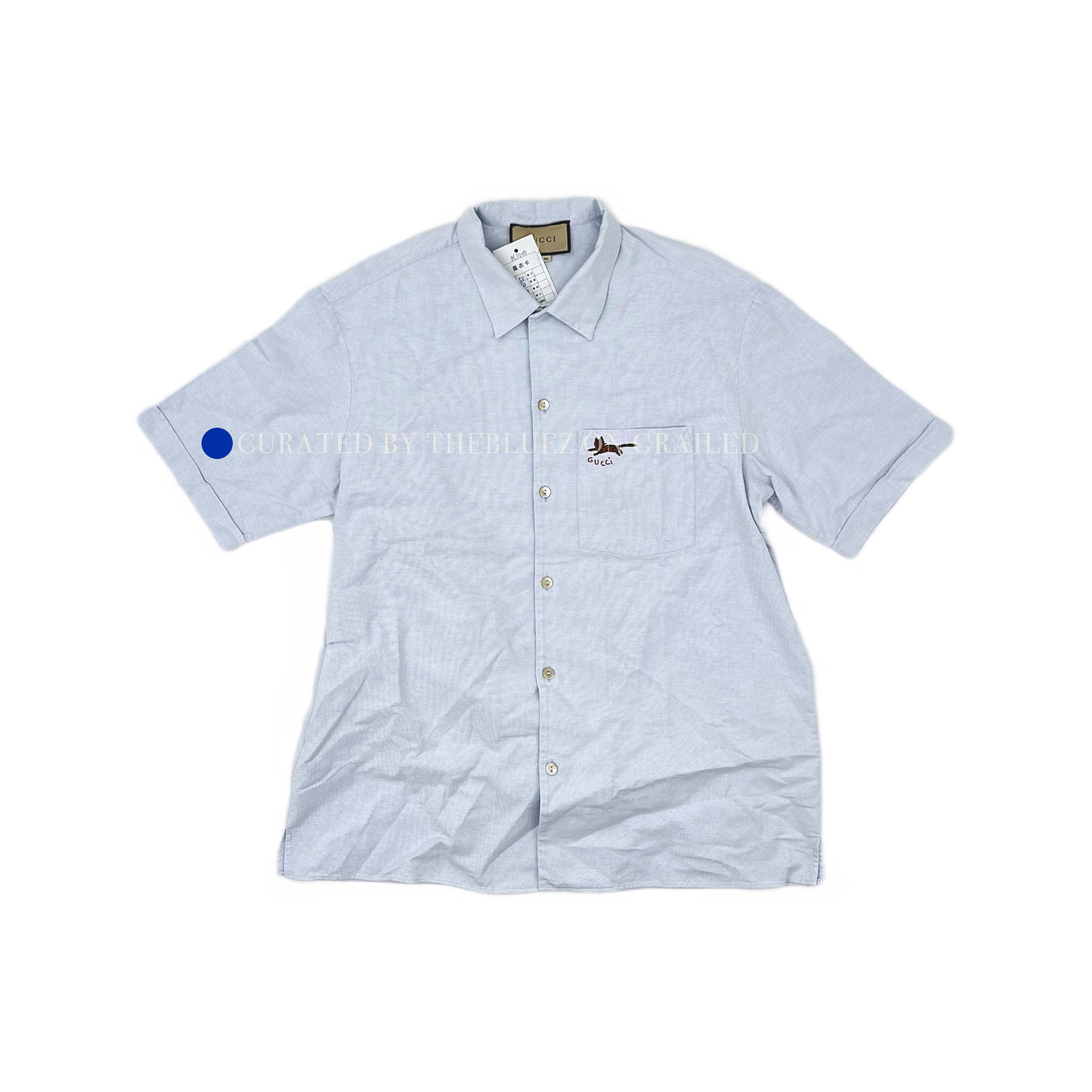 Gucci Blue Animal Embroidery Button-Up Shirt Size US M / EU 48-50 / 2 - 1 Thumbnail