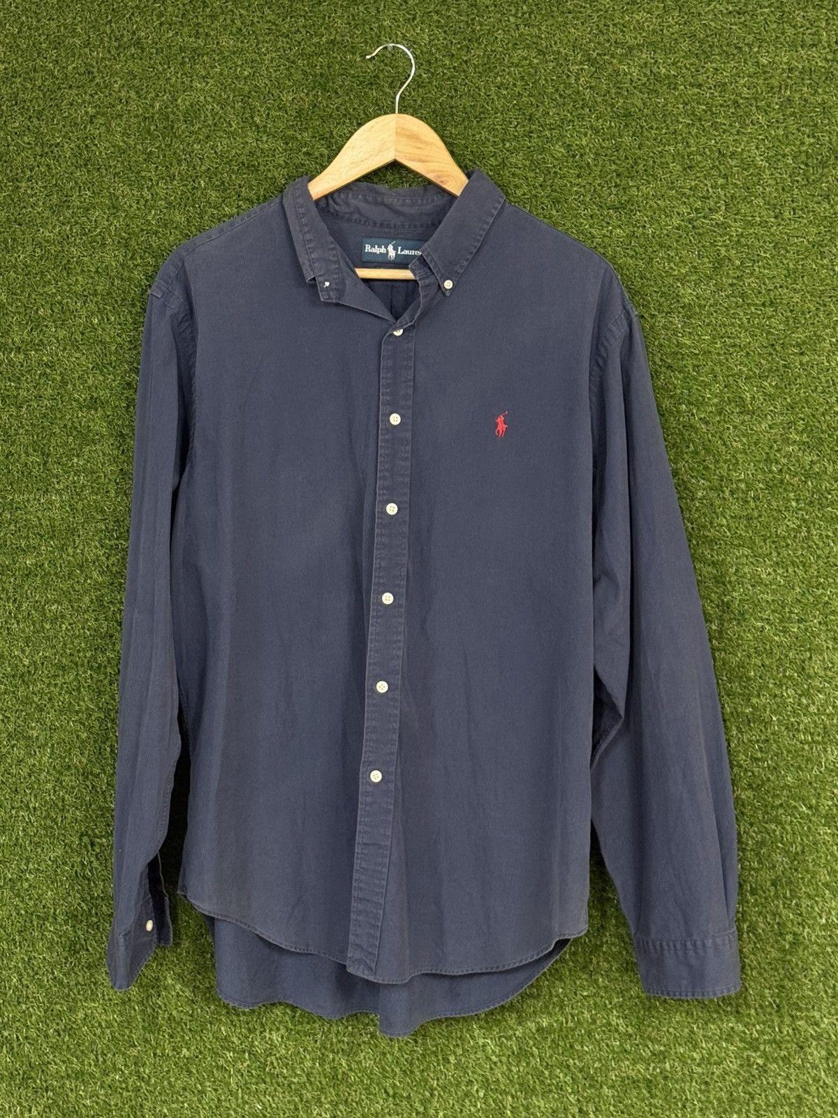 Polo Ralph Lauren Vintage Polo Ralph Lauren Navy Red Pony Logo Button Shirt Size US XL / EU 56 / 4 - 1 Thumbnail