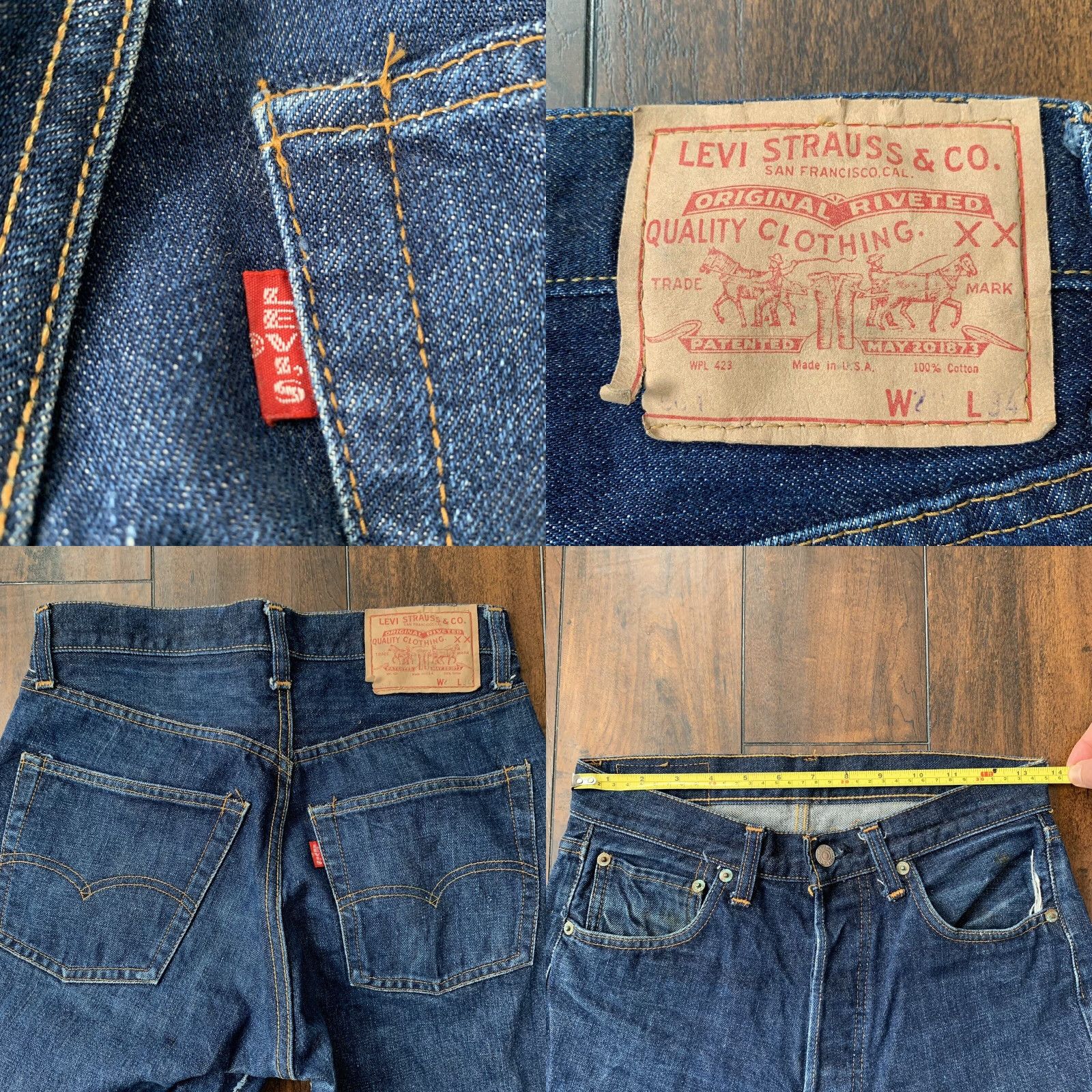 Levi's VINTAGE Levi's 501 XX Big E Denim Jeans Dark 29x34 Regular Men Blue 60s 501 Series Straight Jeans with Belt Loops Size US 29 - 8 Thumbnail