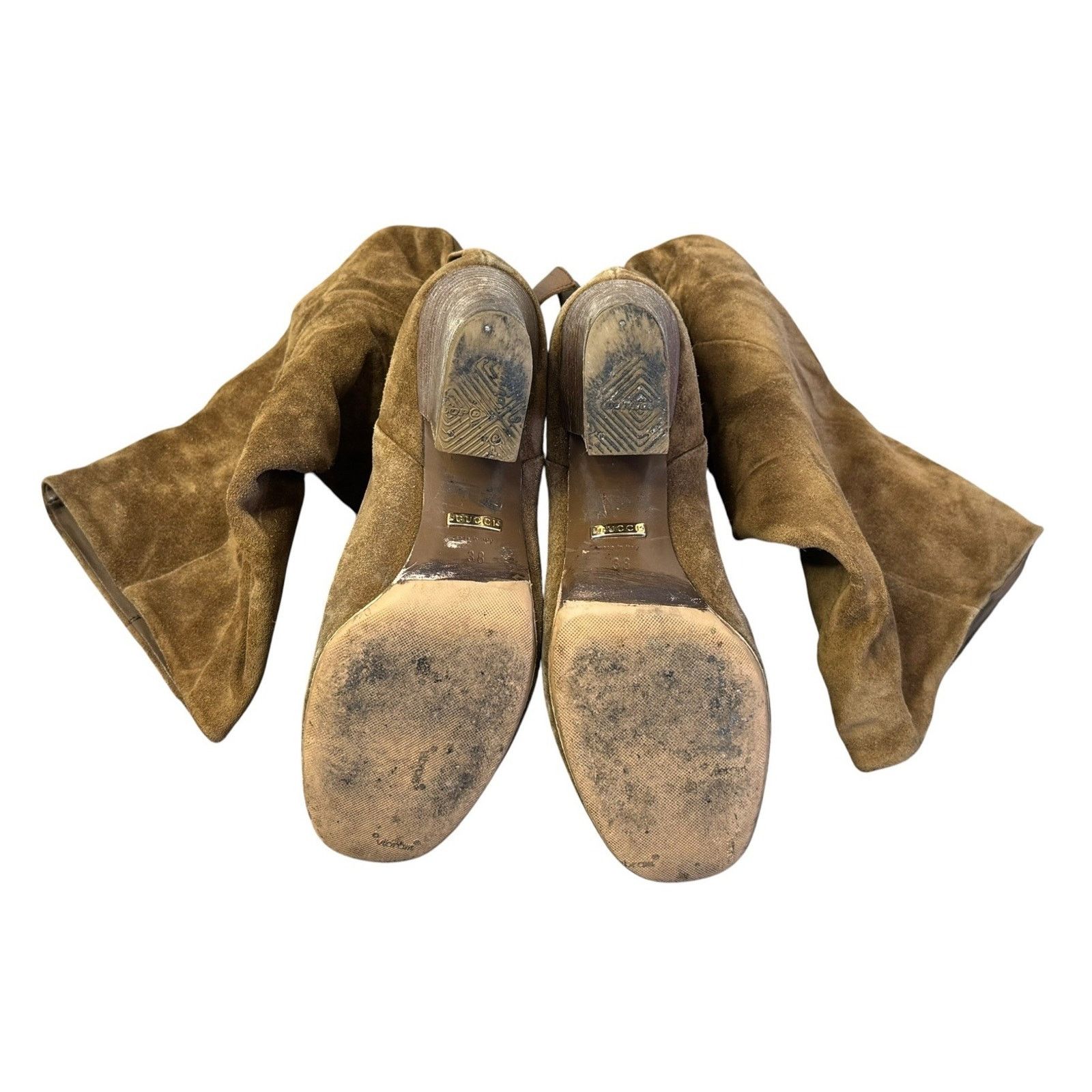 Gucci Vintage GUCCI Brown Suede Boots Wood Buckle Block Heel Sz 38 Size US 7 / IT 37 - 7 Thumbnail