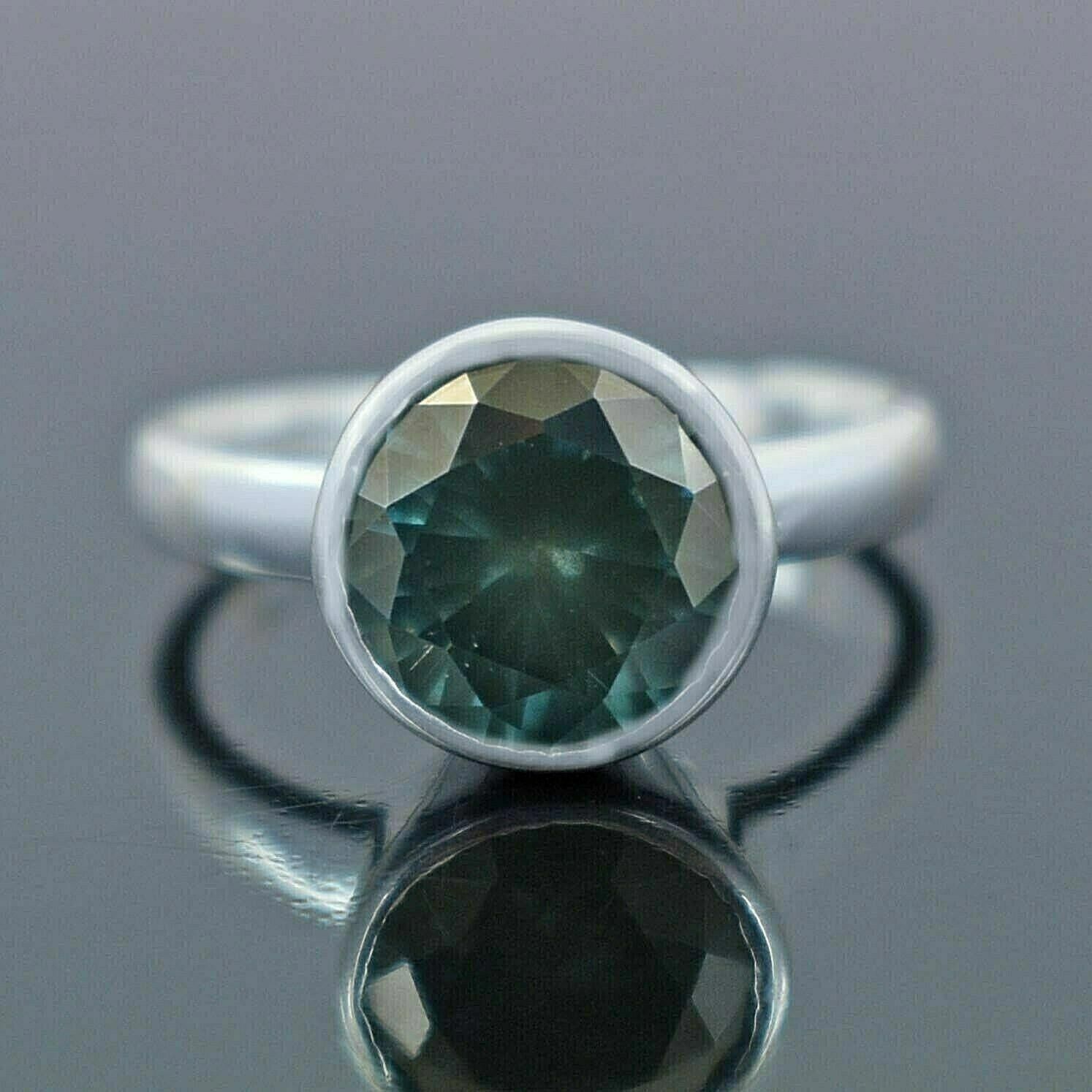 Handmade Hand Made Sterling Silver Solitaire Blue Diamond Ring 3 Cts Size ONE SIZE - 2 Thumbnail