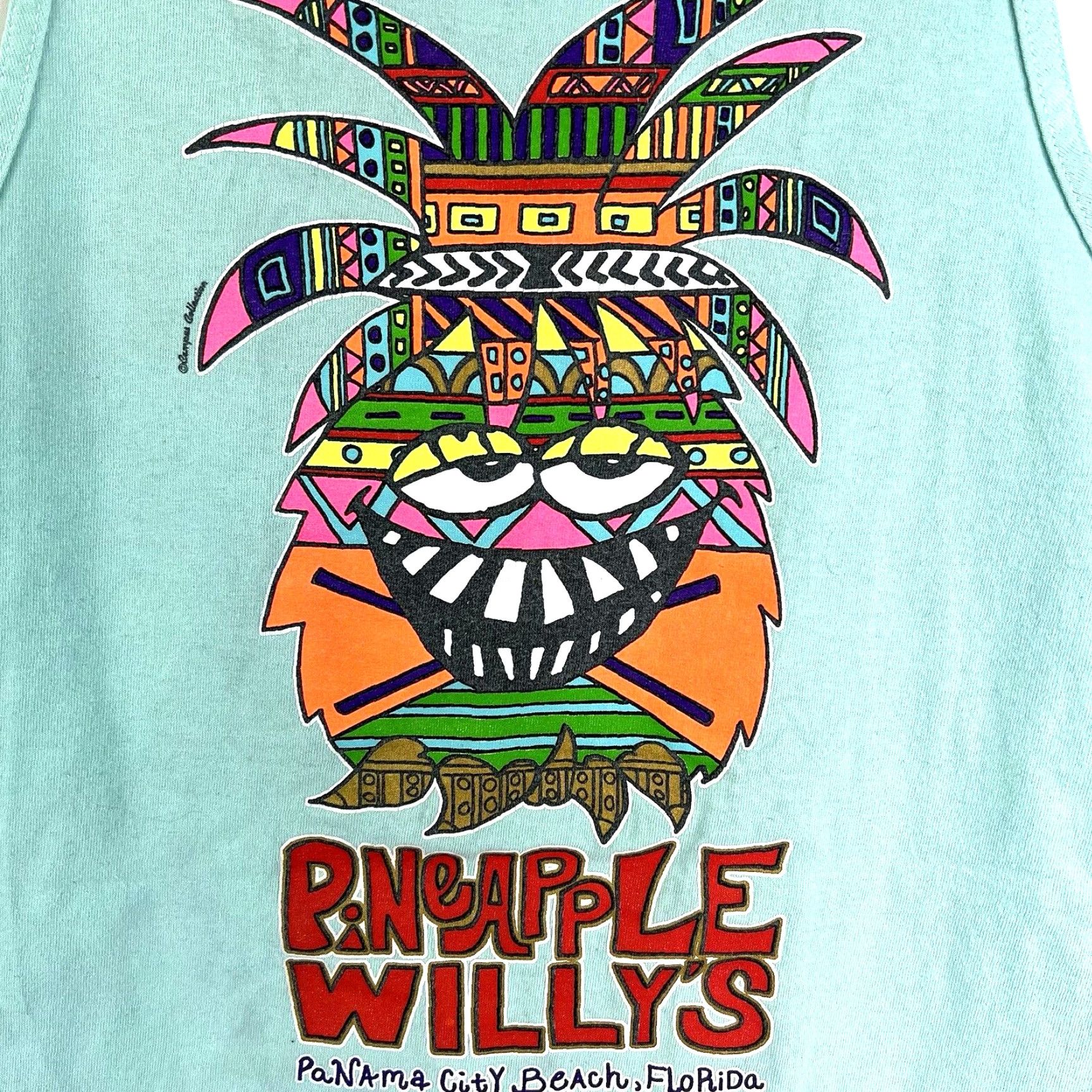 Vintage PINEAPPLE WILLIES Panama City Beach Tank Top Adult S Teal Graphic Print Double-Sided Beach Logo Mens Size S Teal Size US S / EU 44-46 / 1 - 6 Thumbnail
