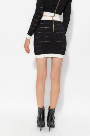 Balmain o1s1wg110825 Two Tone Buttoned Knit Skirt in Black Size 26" / US 2 / IT 38 - 4 Thumbnail