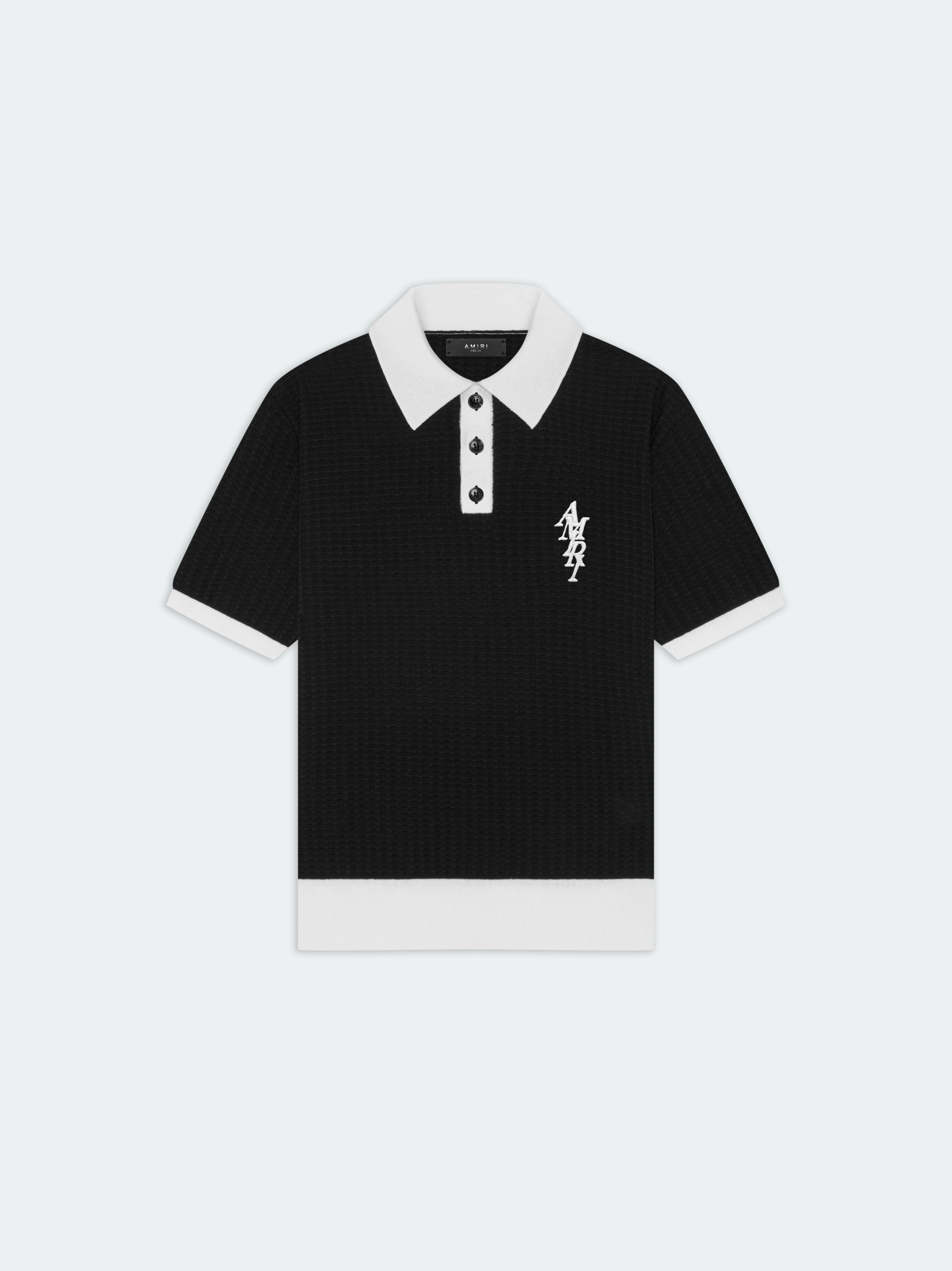 Amiri o1s1wg110525 Waffle Stitch Polo Shirt in Black/White Size US M / EU 48-50 / 2 - 1 Thumbnail