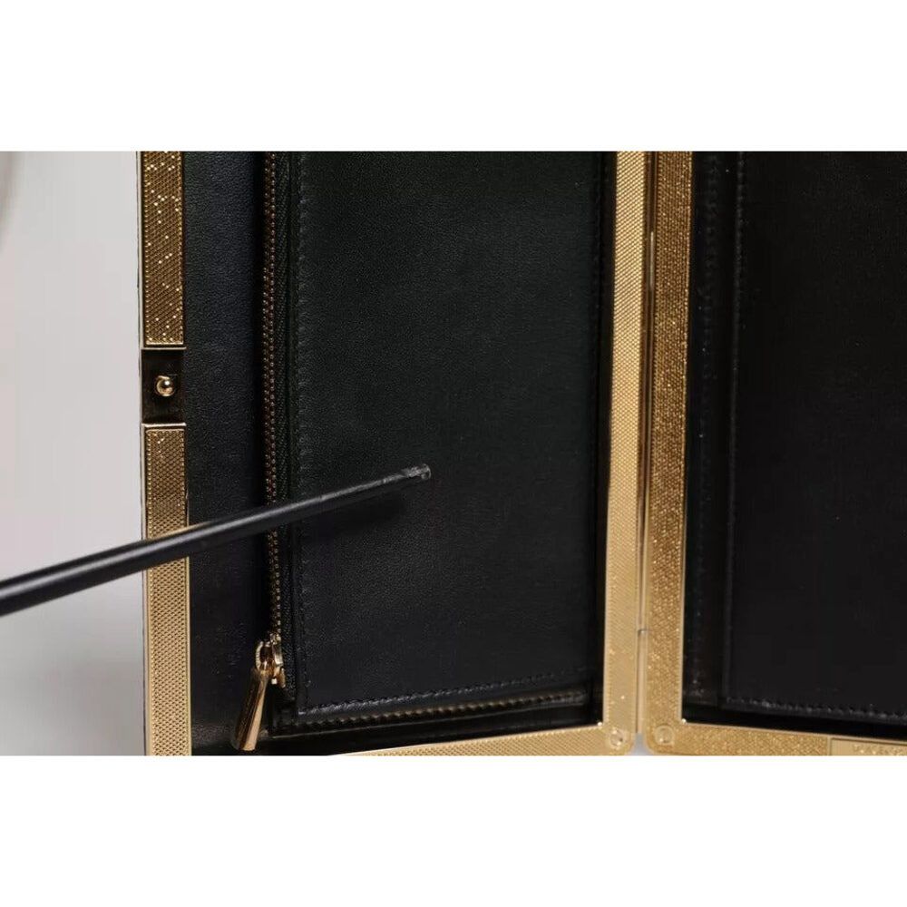 Dolce & Gabbana Dolce & Gabbana Black Leather Gold Frame Clutch Evening Part Size ONE SIZE - 8 Thumbnail