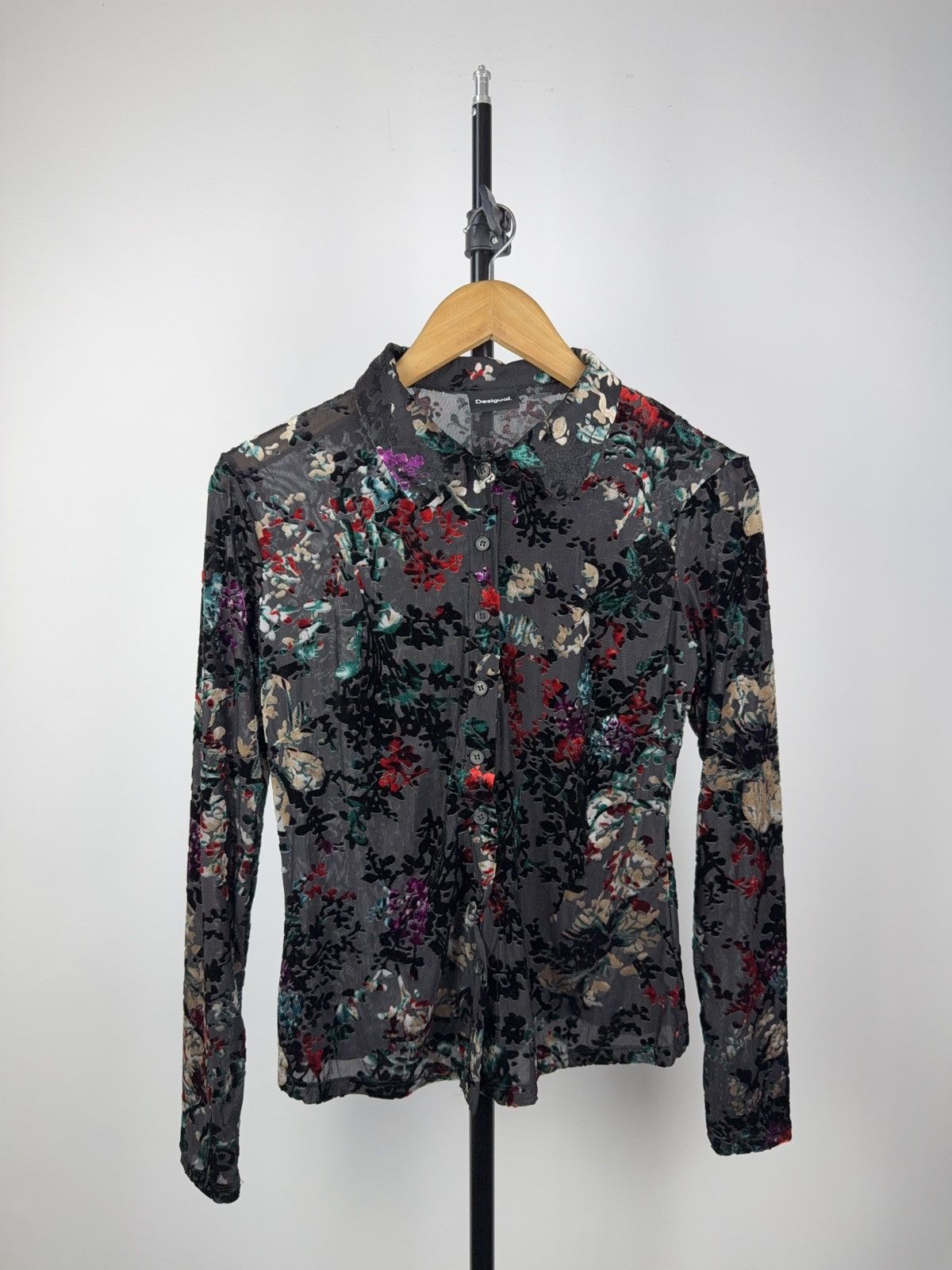 Desigual × Japanese Brand Desigual floral velvet mesh blouse vintage sheer y2k art Size S / US 4 / IT 40 - 1 Thumbnail