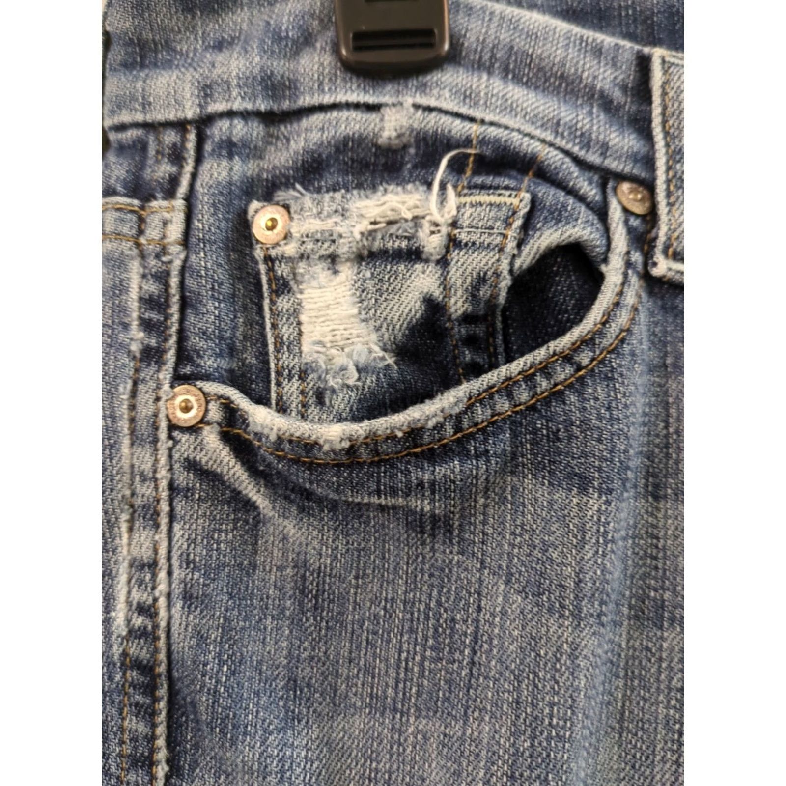 7 For All Mankind 7 For All Mankind Jeans 29 Womens Blue Flared Denim Distressed 5-Pocket Zip Belt Loops Inseam 31 Stonewash Medium Wash Size 29" - 2 Thumbnail