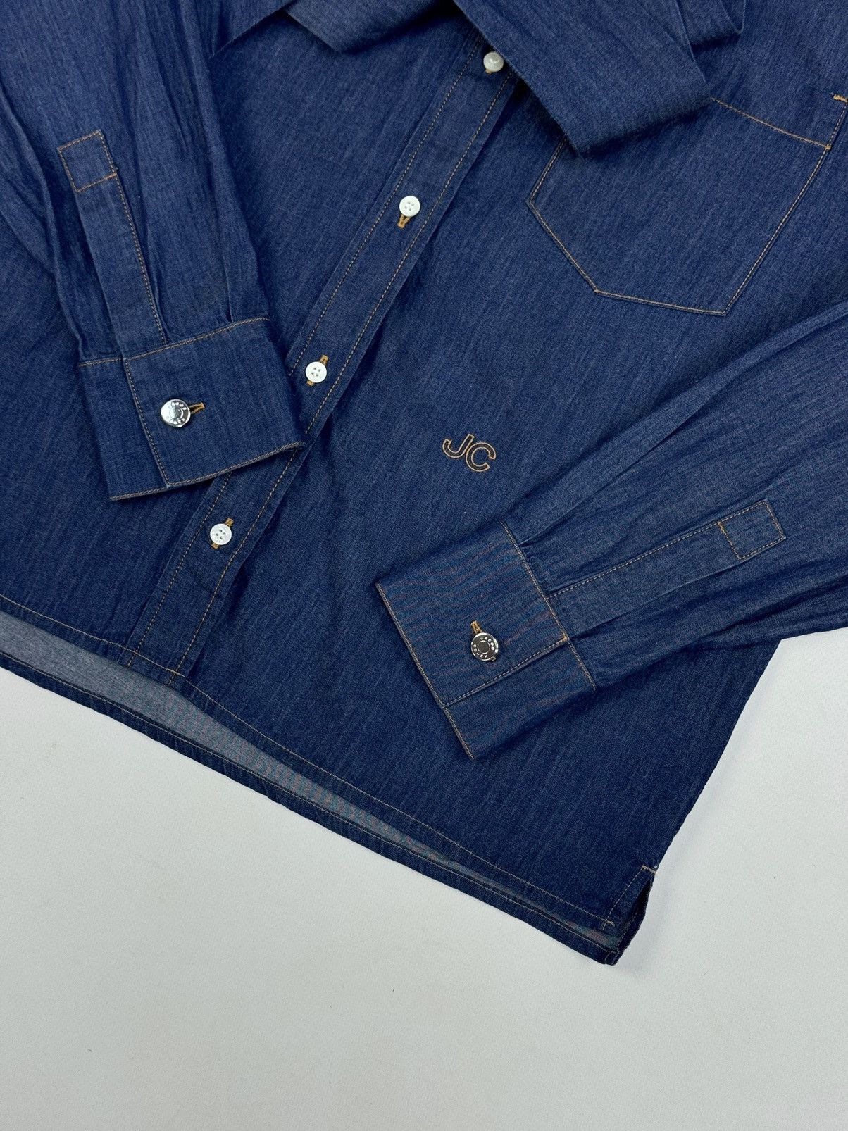Designer × Jacob Cohen JACOB COHEN Jeans Denim Blue Bow Tie Ascot Collar Shirt Size L / US 10 / IT 46 - 11 Thumbnail