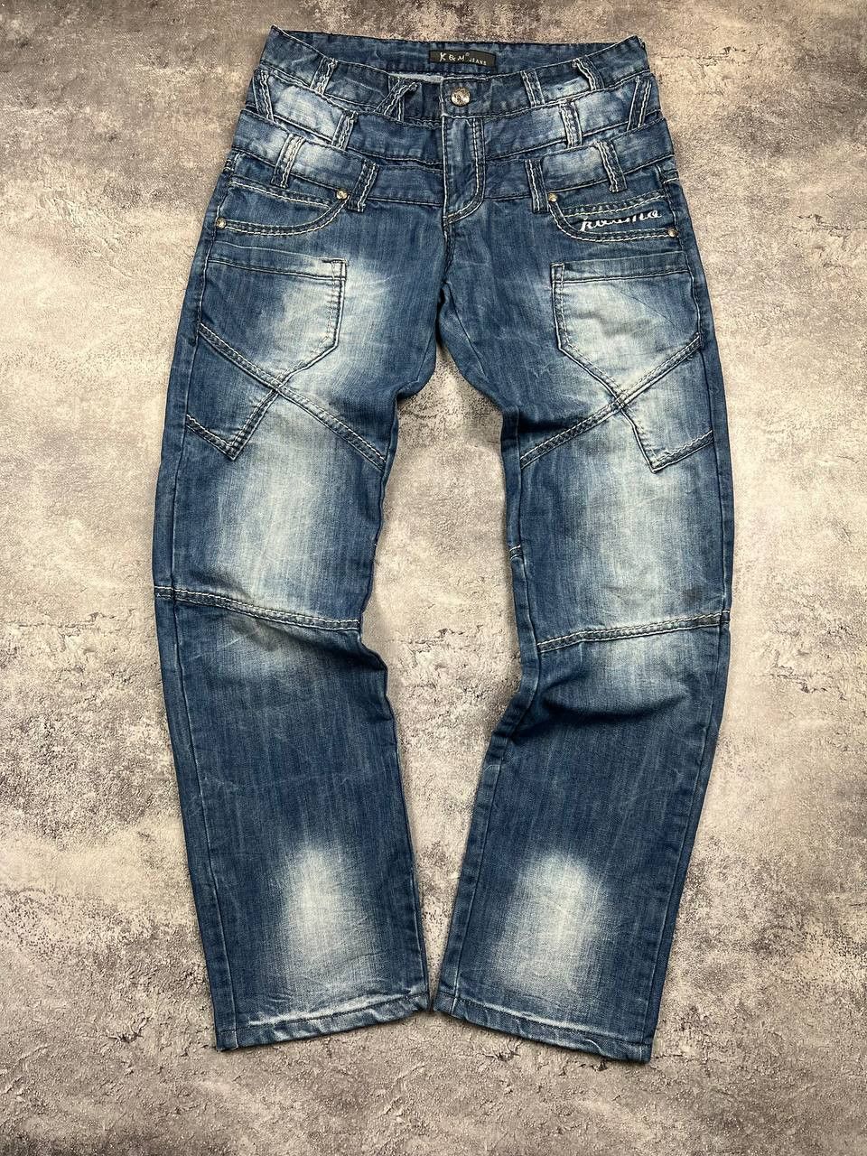 Vintage Kosmo Lupo Belted Denim Jeans Rare Big Logo Y2K Avant Garde Size US 31 - 1 Thumbnail