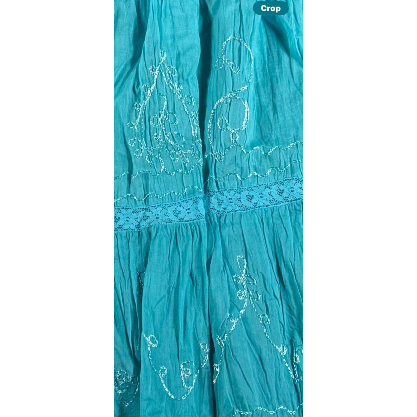 Denime VINTAGE Corpo Tokyo Denim Bank Skirt Boho Peasant Lace Embroidered Flower Long Women M Blue Cotton Lace Elastic Waist Size 32" / US 10 / IT 46 - 4 Thumbnail