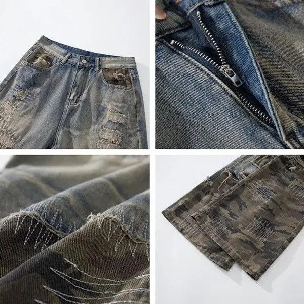 VIBE Distressed Patchwork Baggy Flare Stacked Jeans Size US 32 / EU 48 - 6 Thumbnail