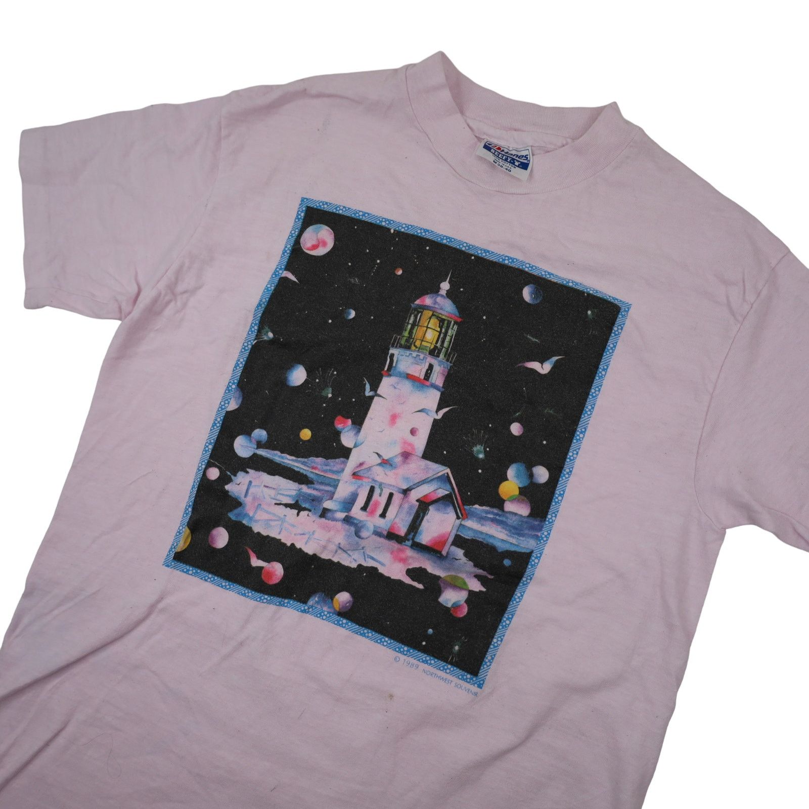Hanes × Vintage Vintage Cosmic Lighthouse Graphic T Shirt Size US M / EU 48-50 / 2 - 2 Thumbnail