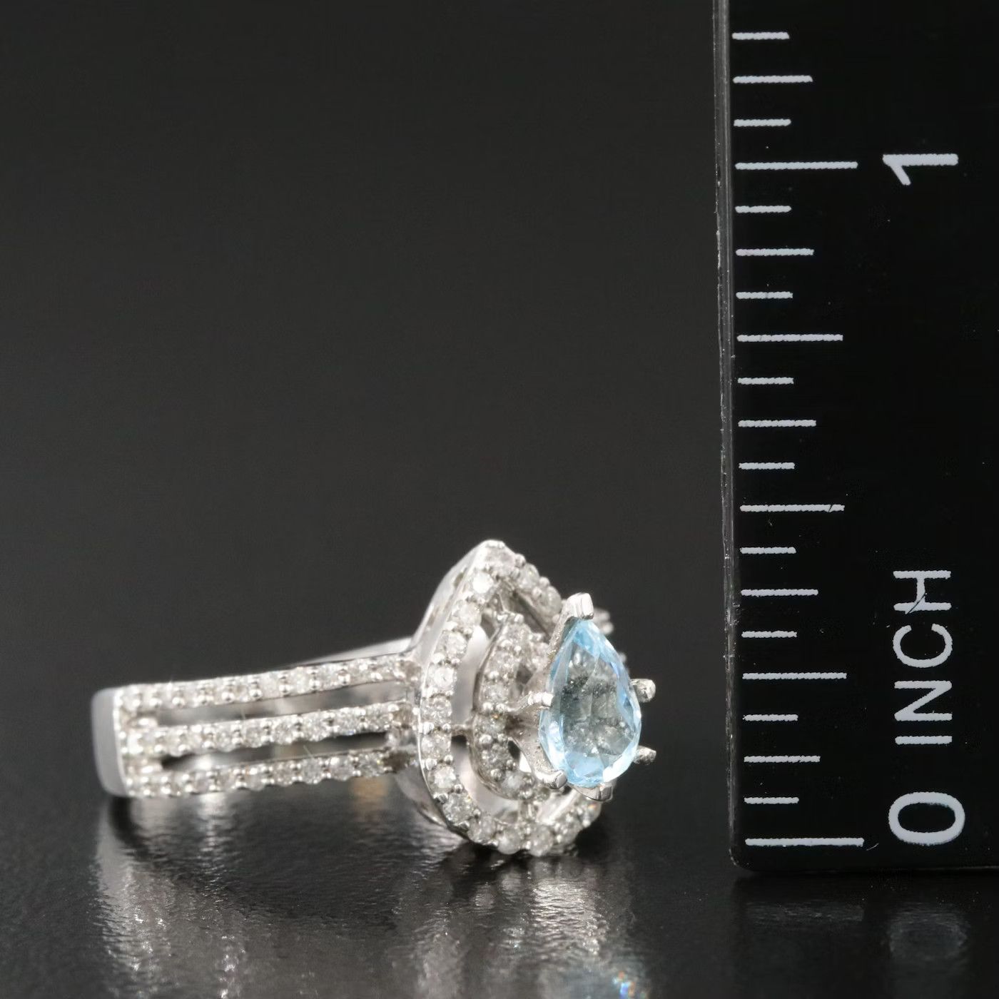 Other 14k Vintage Pear Aquamarine & 0.6 CTW Diamond Halo Ring Size ONE SIZE - 2 Thumbnail