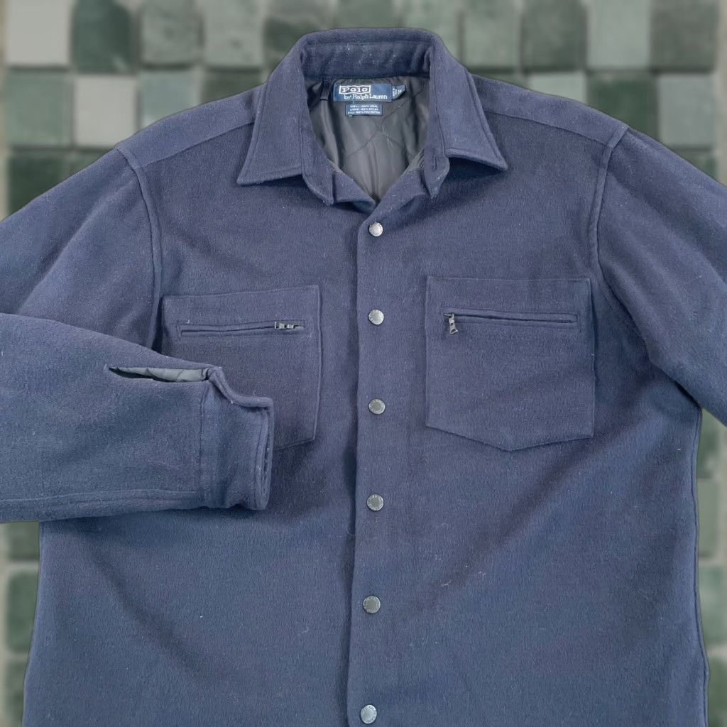 Polo Ralph Lauren VINTAGE Polo Ralph Lauren Jacket Men M Navy 100% Wool Snap Up Quilt Lined Designer Shirt/Coat Size US M / EU 48-50 / 2 - 1 Thumbnail
