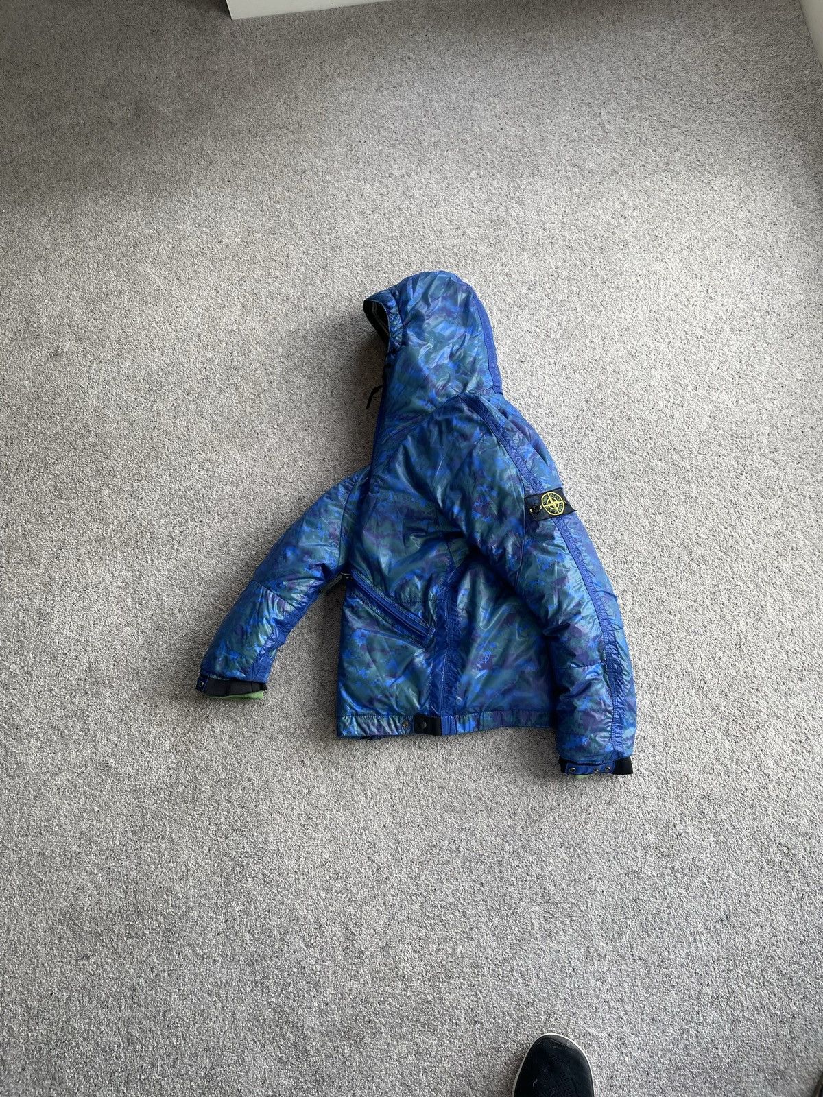 image of Blue Stone Island Goose Down Digital Camo Puffer Jacket, Men's (Size Small)