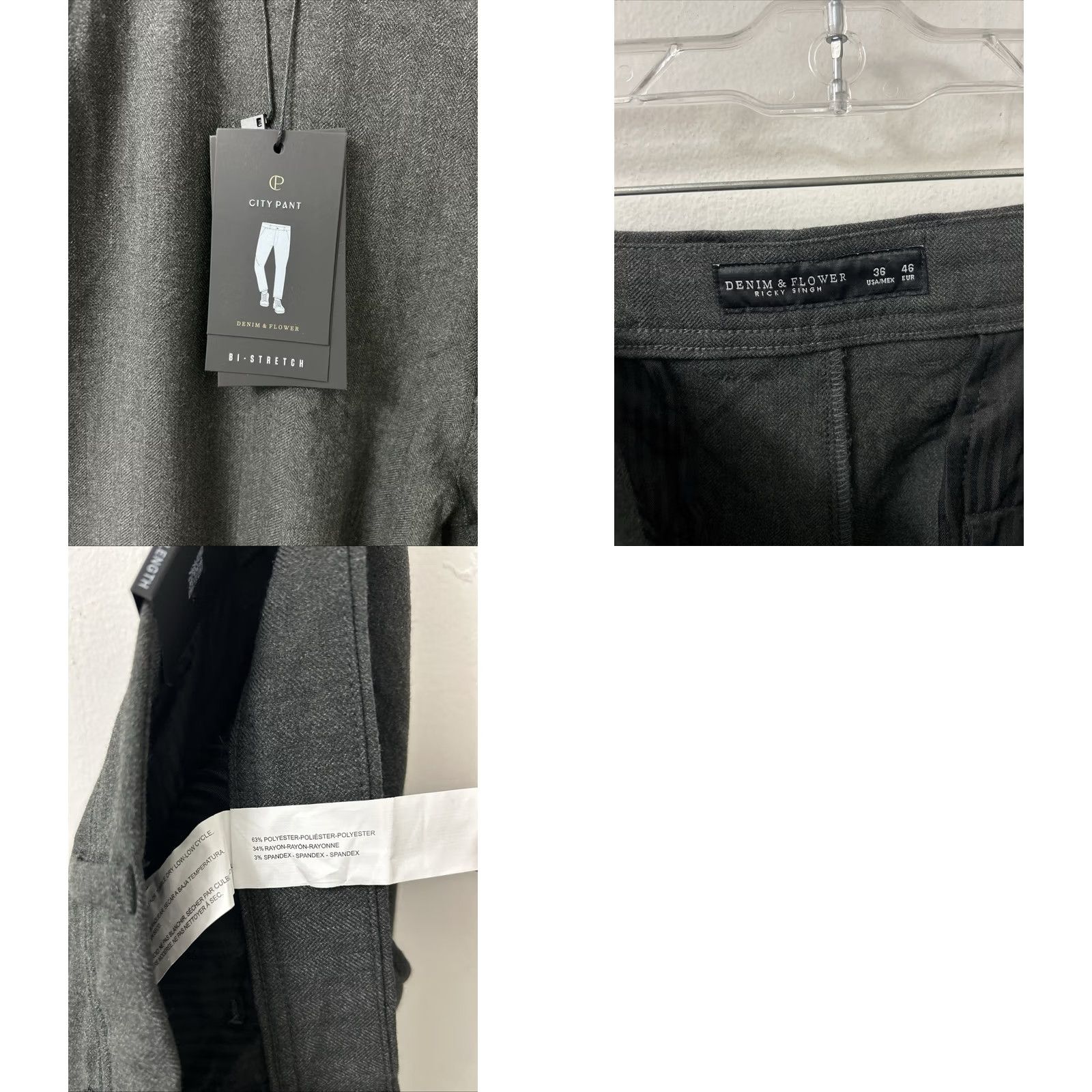 Denime Denim & Flower Ricky Singh City Pant Men 36x28 Gray Stretch Trousers NWT Regular Straight Front Wide Options Pants Size US 36 / EU 52 - 9 Thumbnail