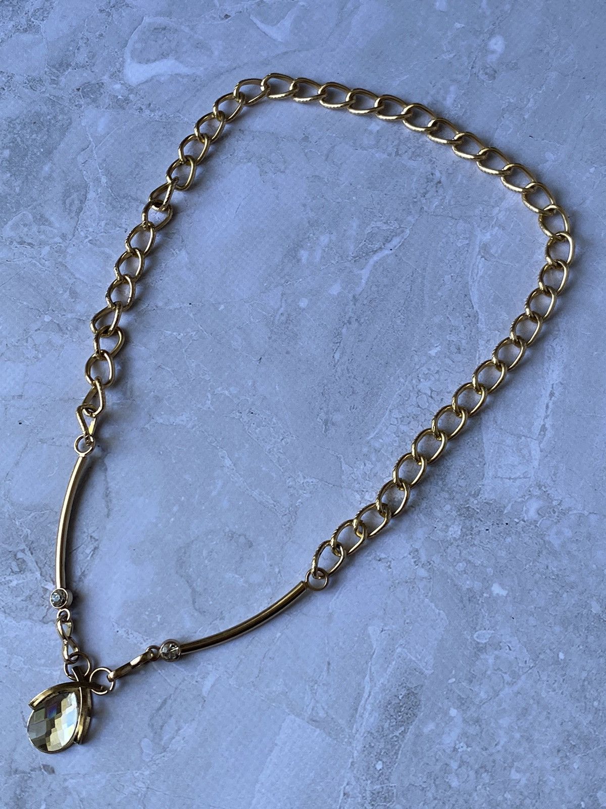 Japanese Brand × Jewelry Vintage Gold Tone Teardrop Crystal Pendant Necklace Size ONE SIZE - 6 Thumbnail