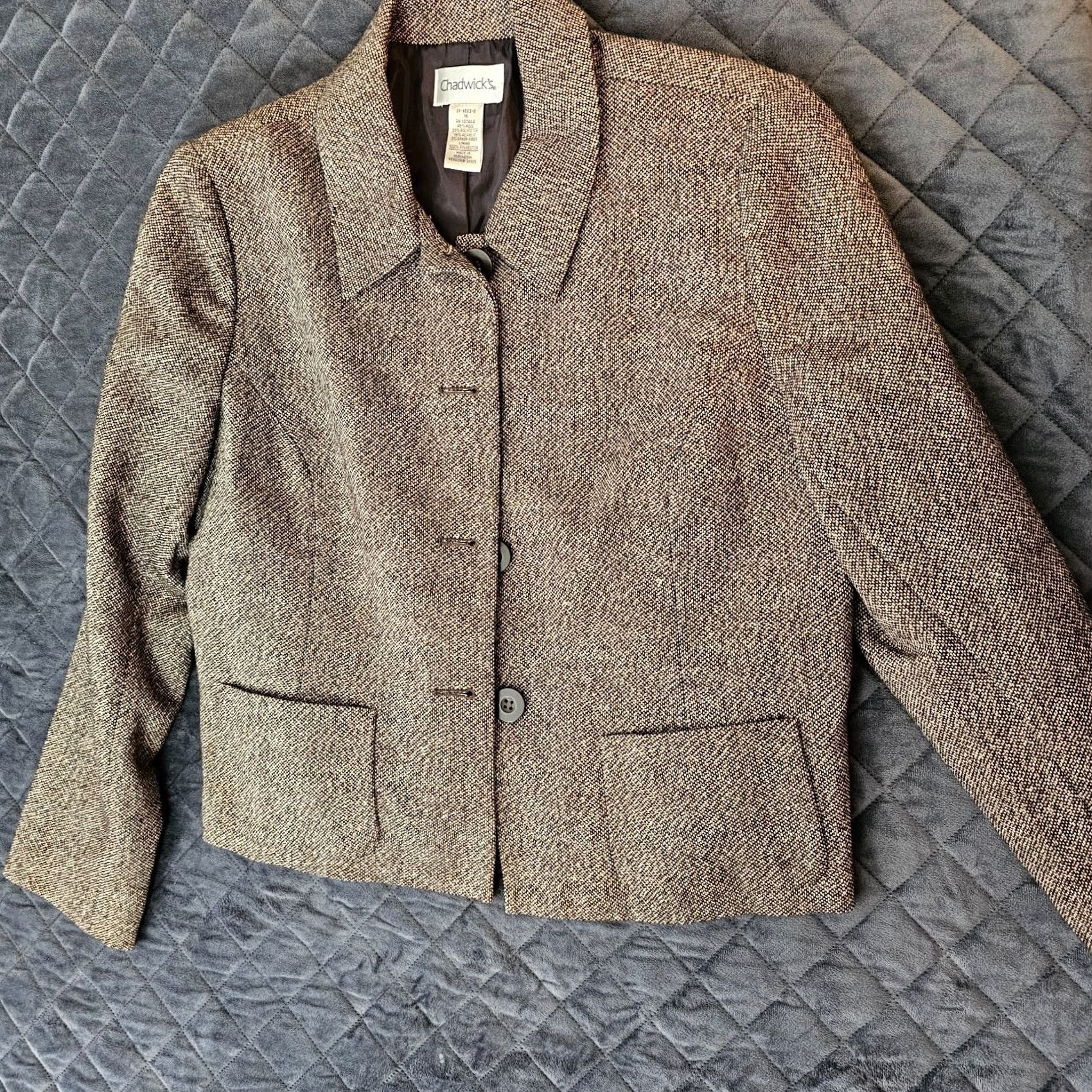 Vintage VINTAGE Chadwick's Wool Blend Blazer Womens 16 Brown Jacket Pockets Lined Button Crew Neck/Sleeve? Size XXL / US 16-18 / IT 52-54 - 6 Thumbnail