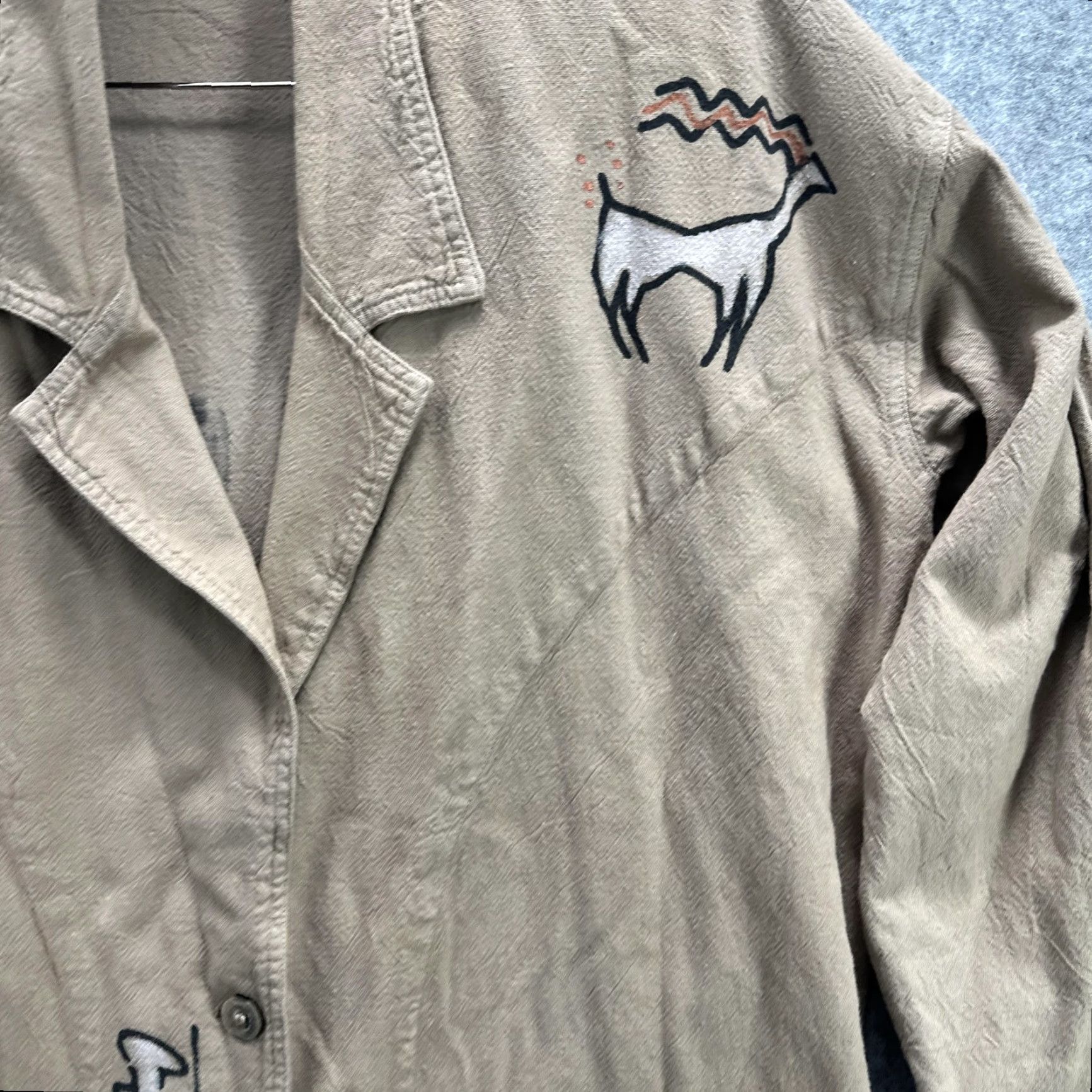 Vintage VINTAGE Cotton U.S.A. Jacket Womens XS Tan Southwestern Petroglyph Lagenlook Jacket Size XS / US 0-2 / IT 36-38 - 5 Thumbnail