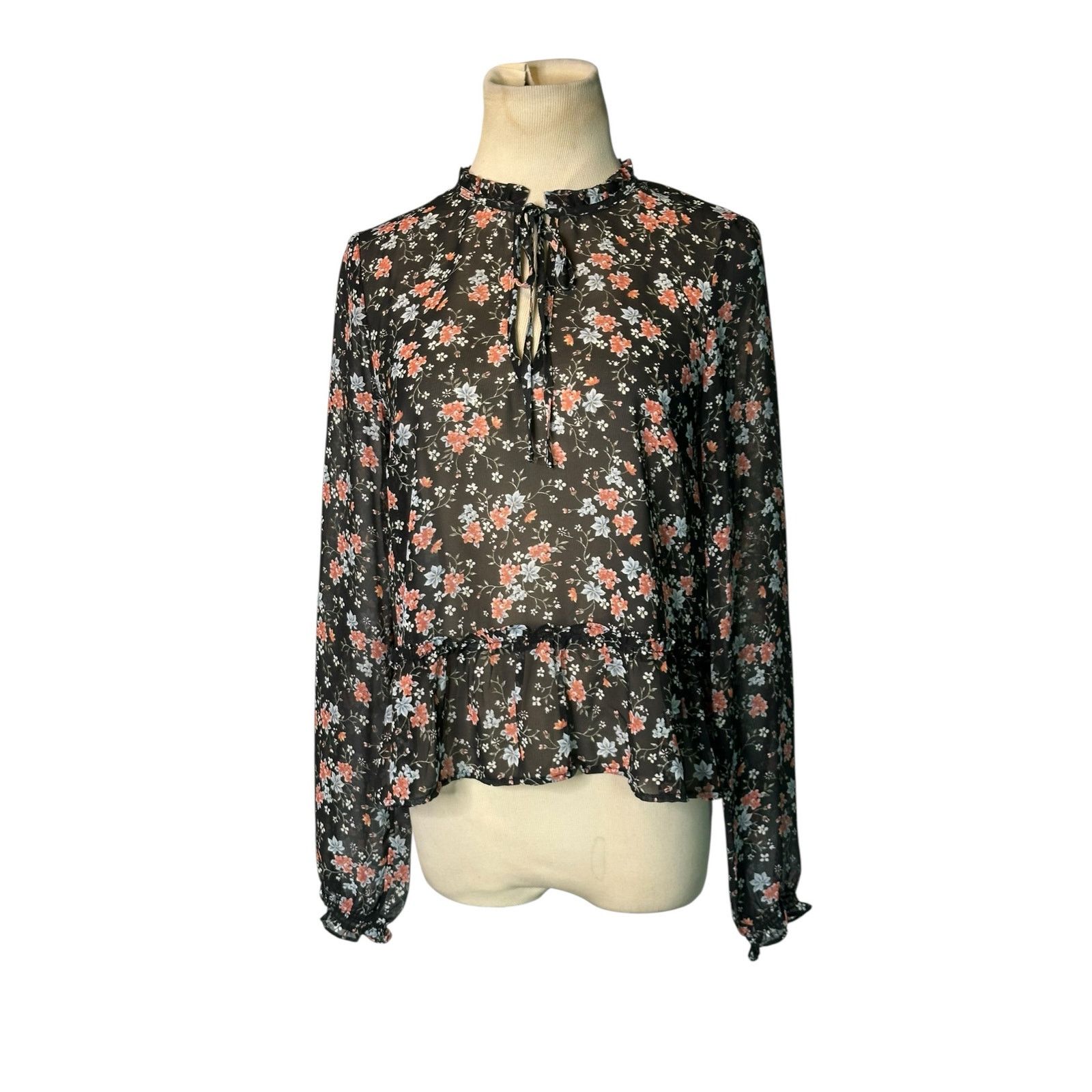 H&M H&M Divided black floral sheer long sleeves blouse size 4 Size S / US 4 / IT 40 - 9 Thumbnail