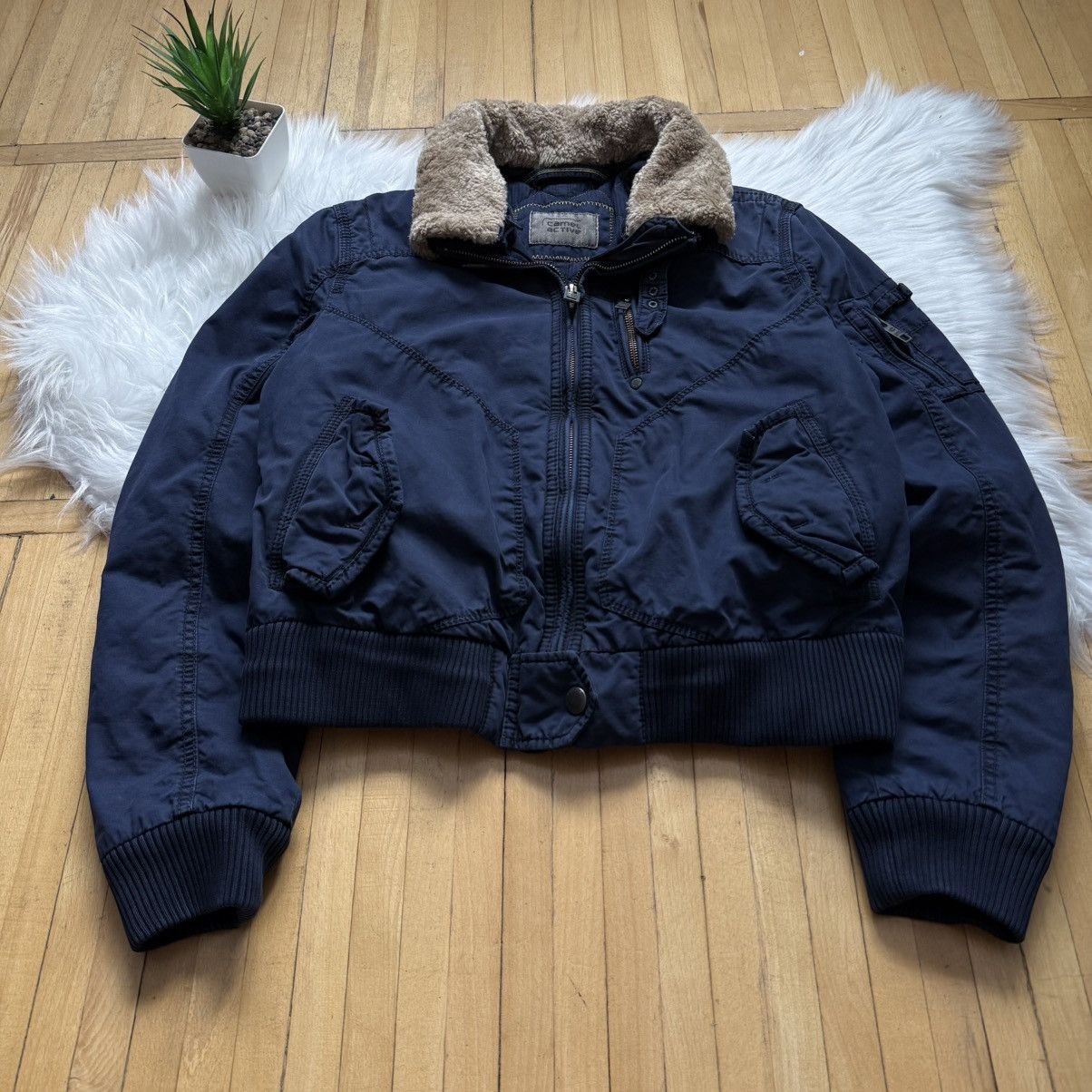 If Six Was Nine 📌Crazy MA1 type Archive Camel Y2K Cropped Bomber Jacket Size S / US 4 / IT 40 - 3 Thumbnail