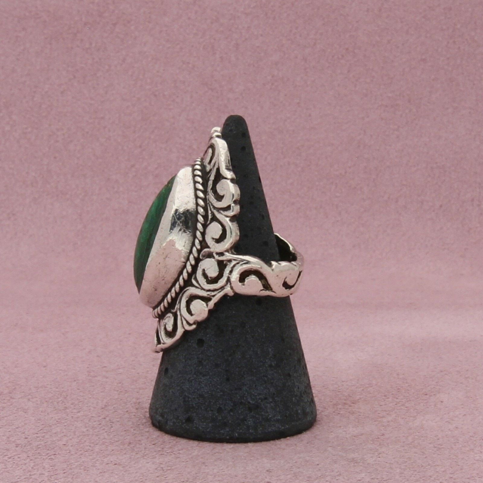 Mexicana mexico sterling silver vintage malachite scroll ring size 6 Size ONE SIZE - 4 Thumbnail
