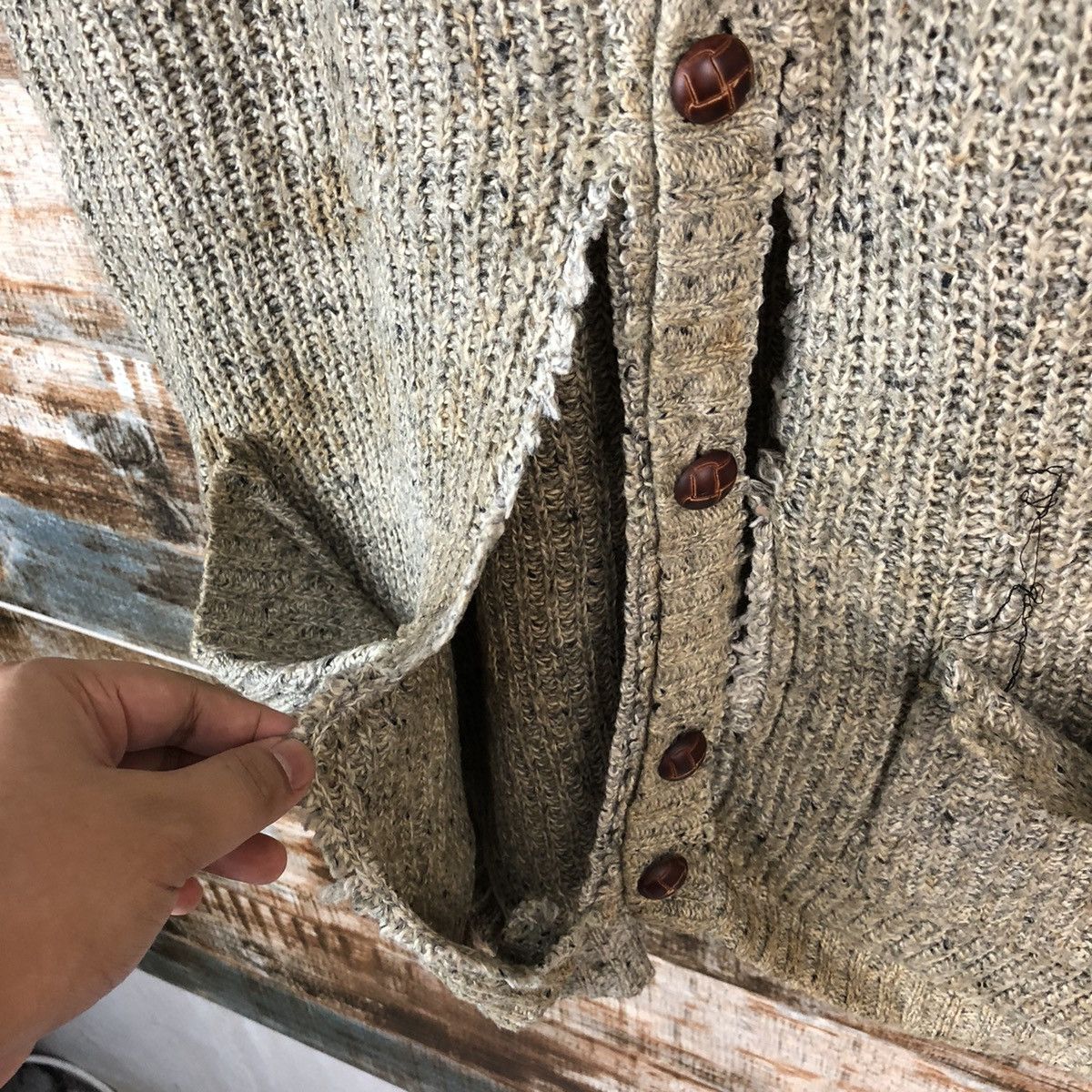 Vintage Raffine Brown Cardigan ripped Vest #A2242 Size US M / EU 48-50 / 2 - 10 Thumbnail