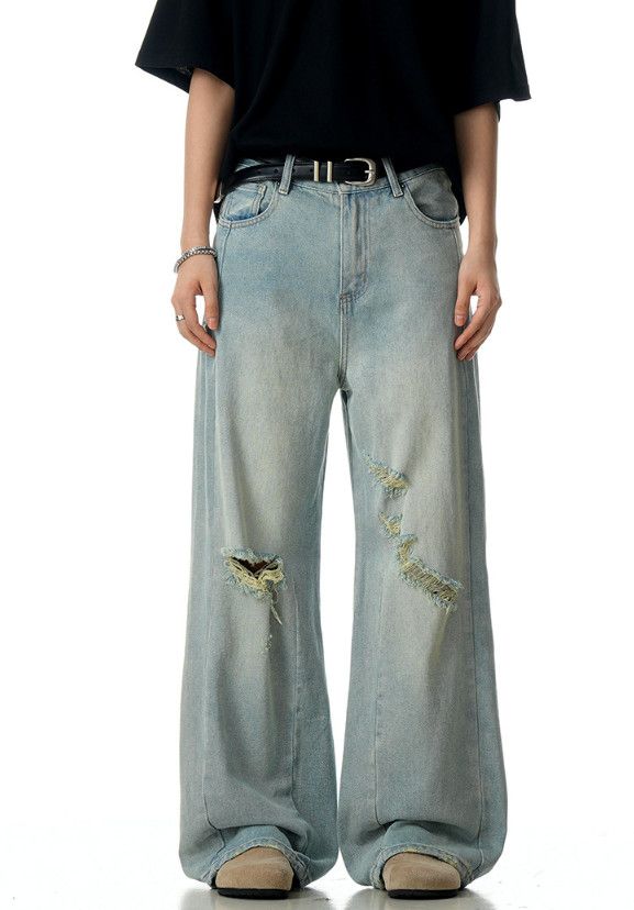 Jean American retro men's loose wide-leg casual ripped jeans Size US 32 / EU 48 - 1 Thumbnail